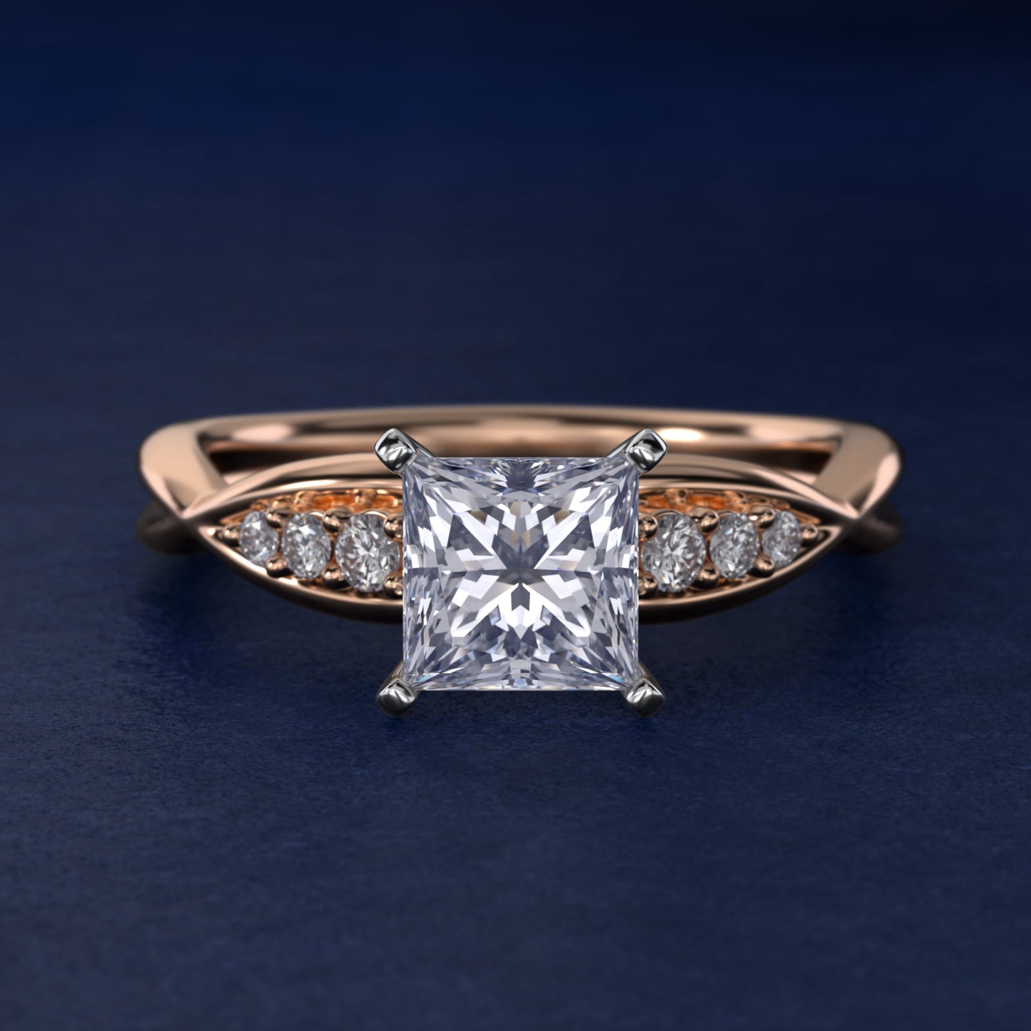 Delicate Twist Petite Diamond Engagement Ring in 18k Rose Gold (1/10 ct. tw.) - Princess Center