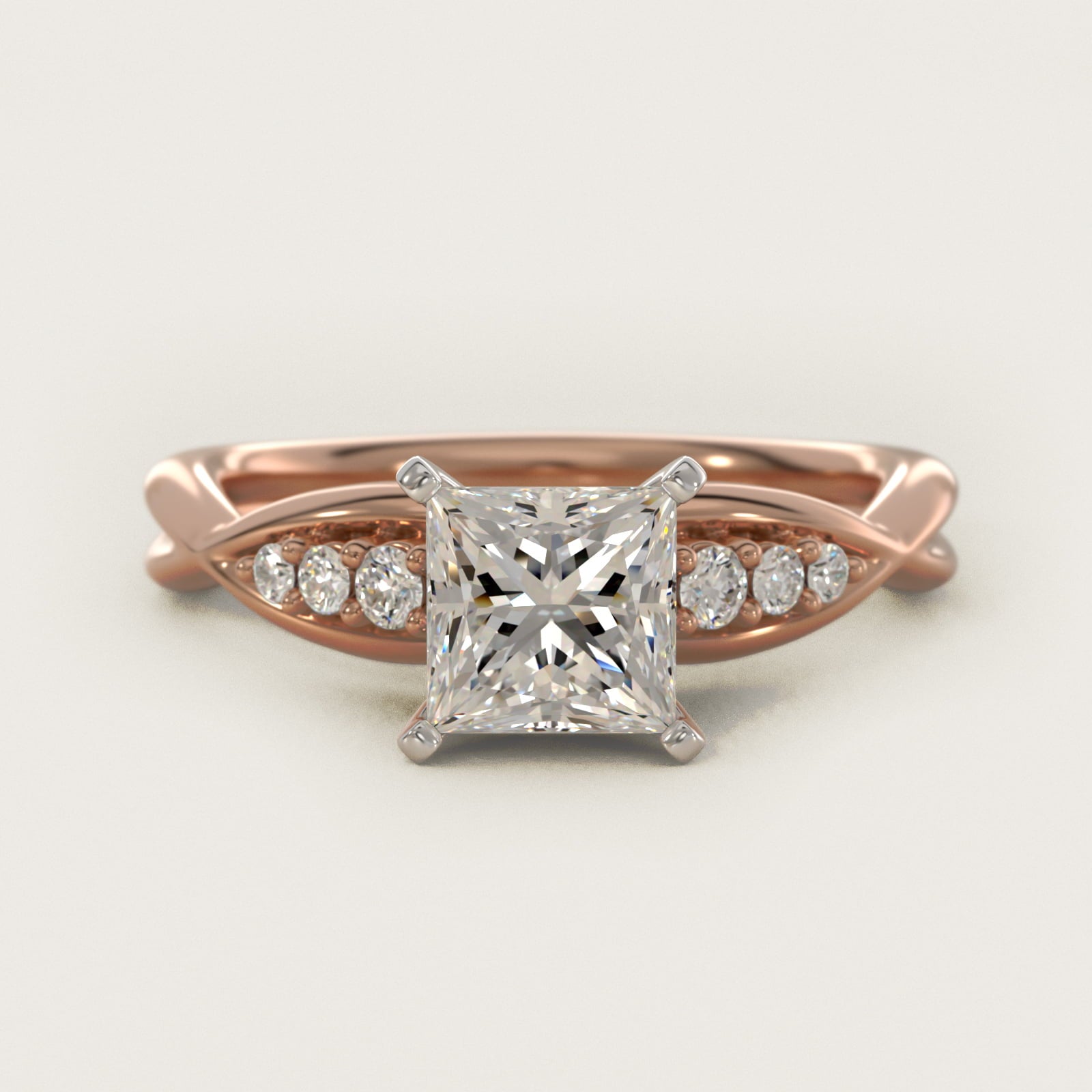 Delicate Twist Petite Diamond Engagement Ring in 14k Rose Gold (1/10 ct. tw.) - Princess Center
