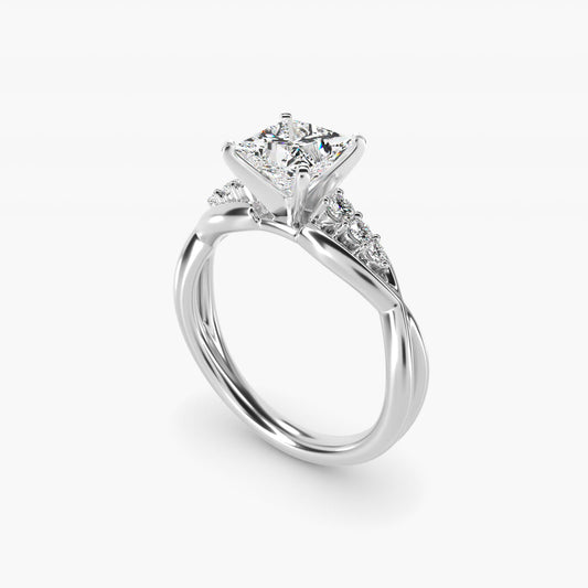 Delicate Twist Petite Diamond Engagement Ring in 18k White Gold (1/10 ct. tw.) - Princess Center