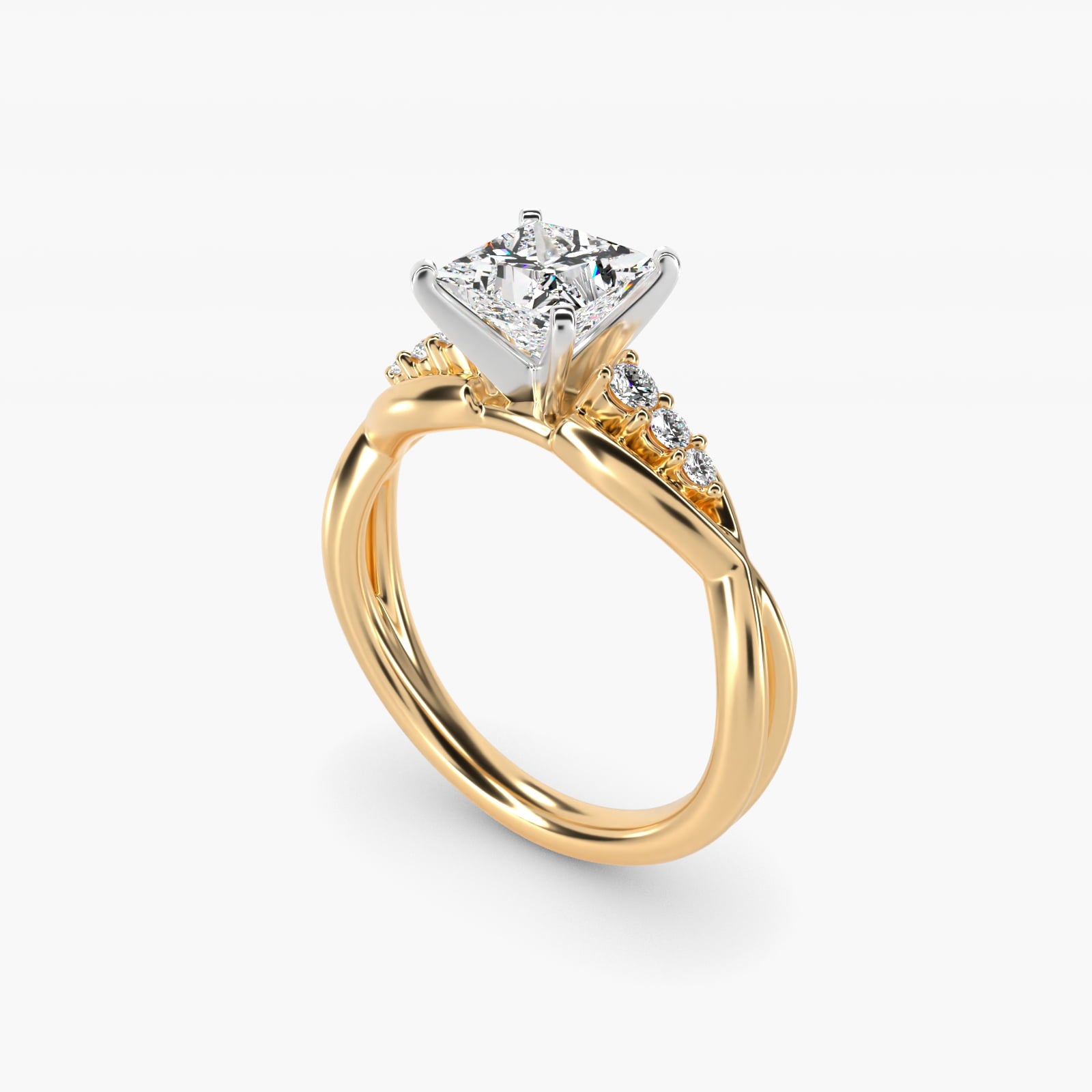 Delicate Twist Petite Diamond Engagement Ring in 18k Yellow Gold (1/10 ct. tw.) - Princess Center