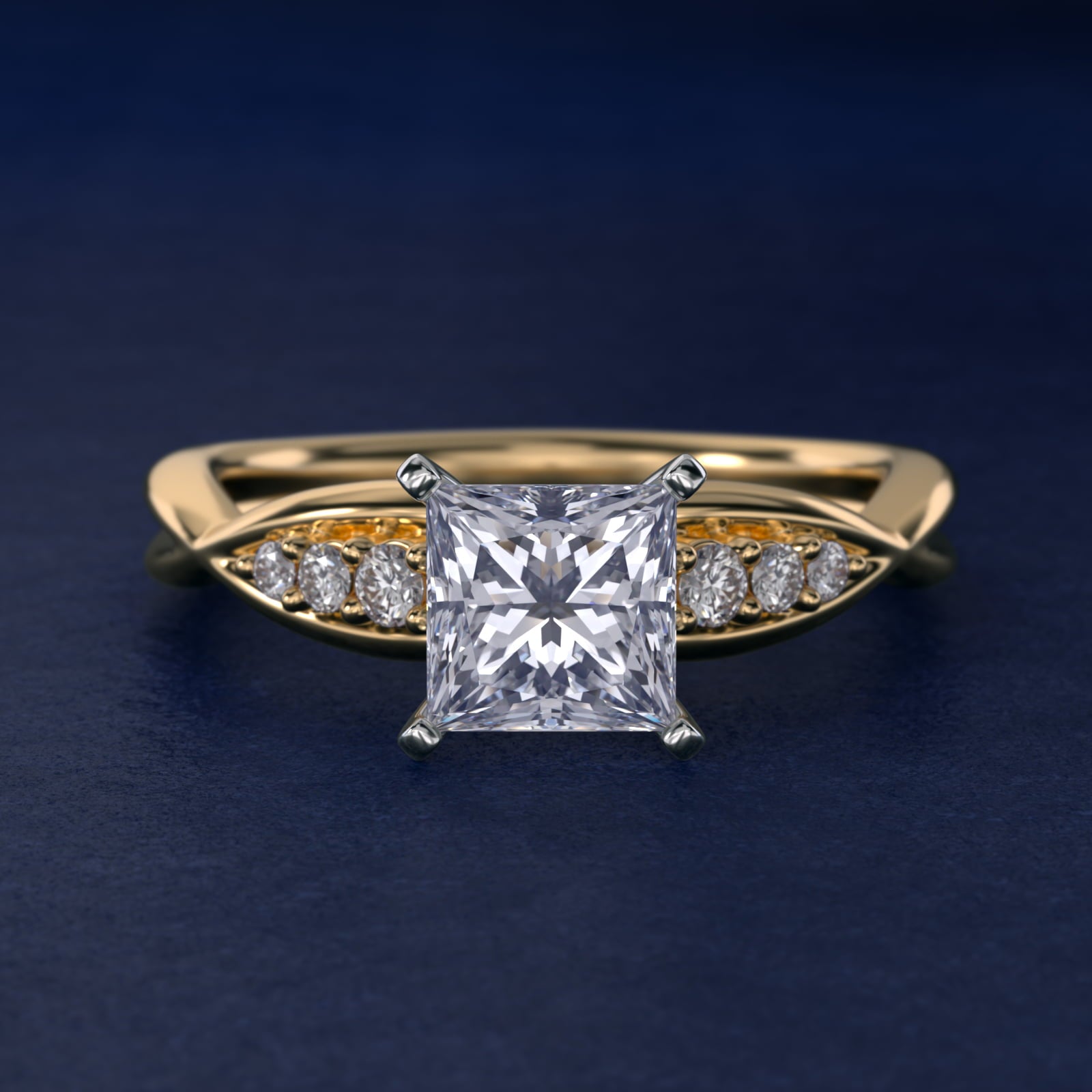 Delicate Twist Petite Diamond Engagement Ring in 18k Yellow Gold (1/10 ct. tw.) - Princess Center