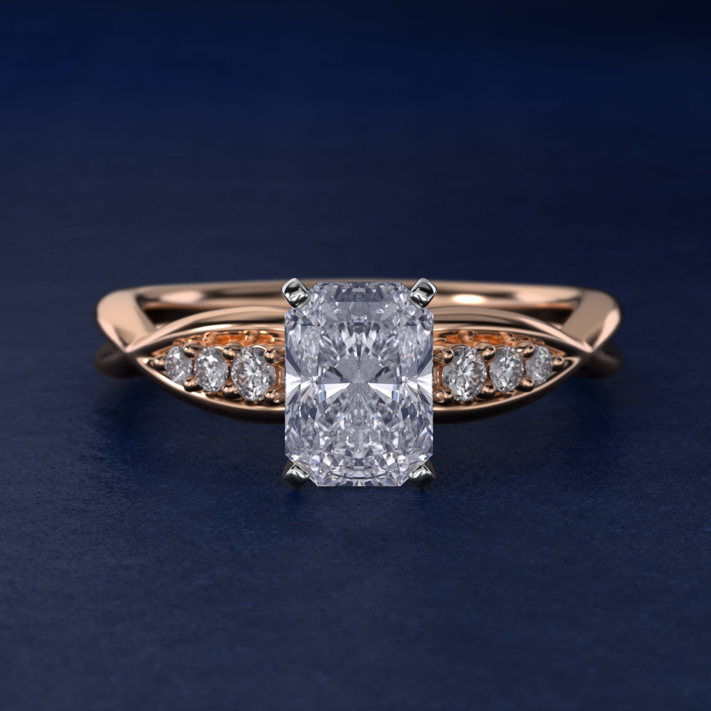 Delicate Twist Petite Diamond Engagement Ring in 18k Rose Gold (1/10 ct. tw.) - Radiant Center