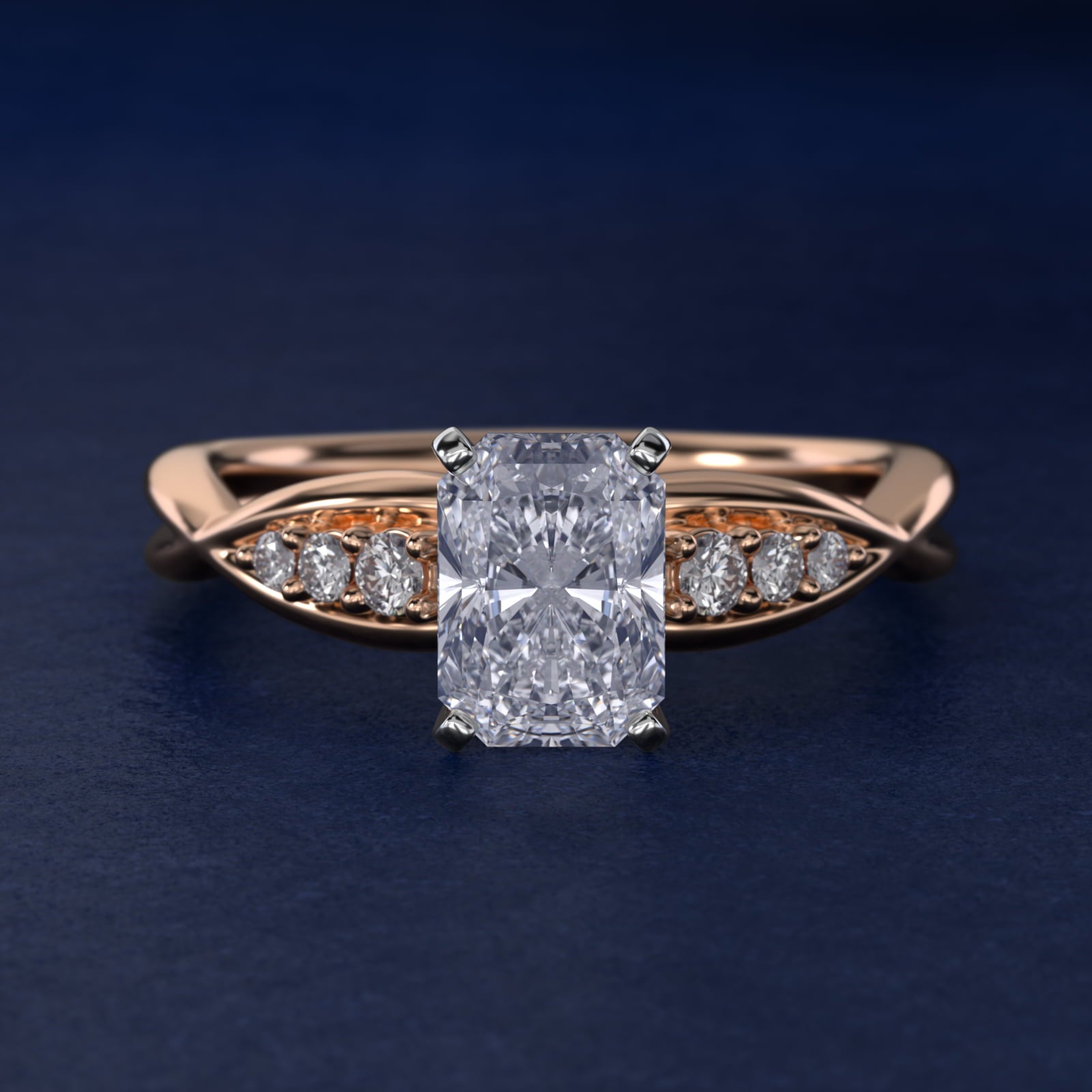 Delicate Twist Petite Diamond Engagement Ring in 18k Rose Gold (1/10 ct. tw.) - Radiant Center