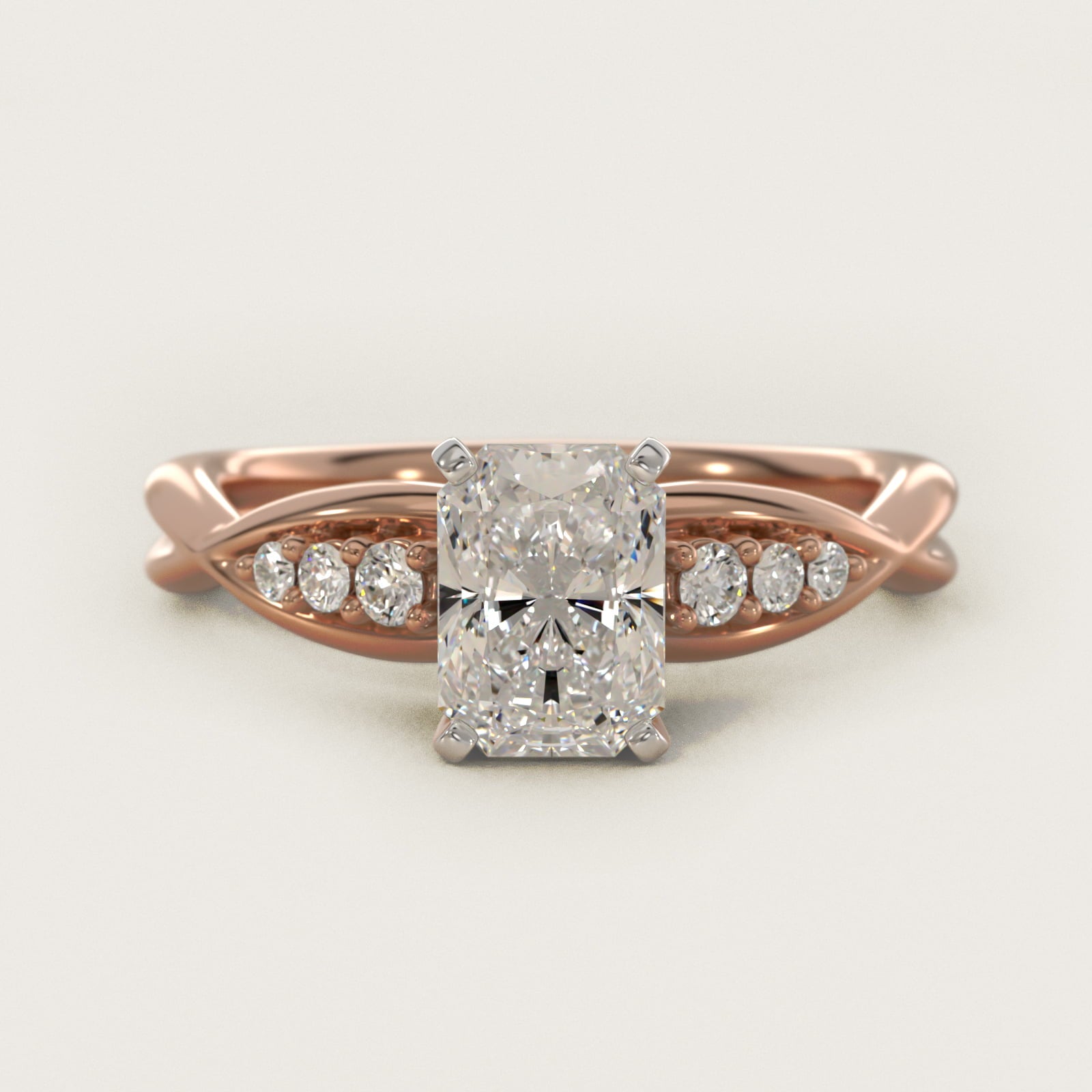 Delicate Twist Petite Diamond Engagement Ring in 18k Rose Gold (1/10 ct. tw.) - Radiant Center