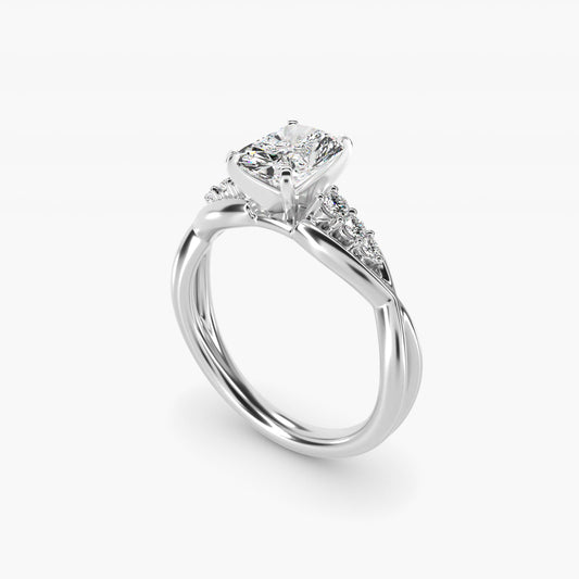 Delicate Twist Petite Diamond Engagement Ring in 14k White Gold (1/10 ct. tw.) - Radiant Center