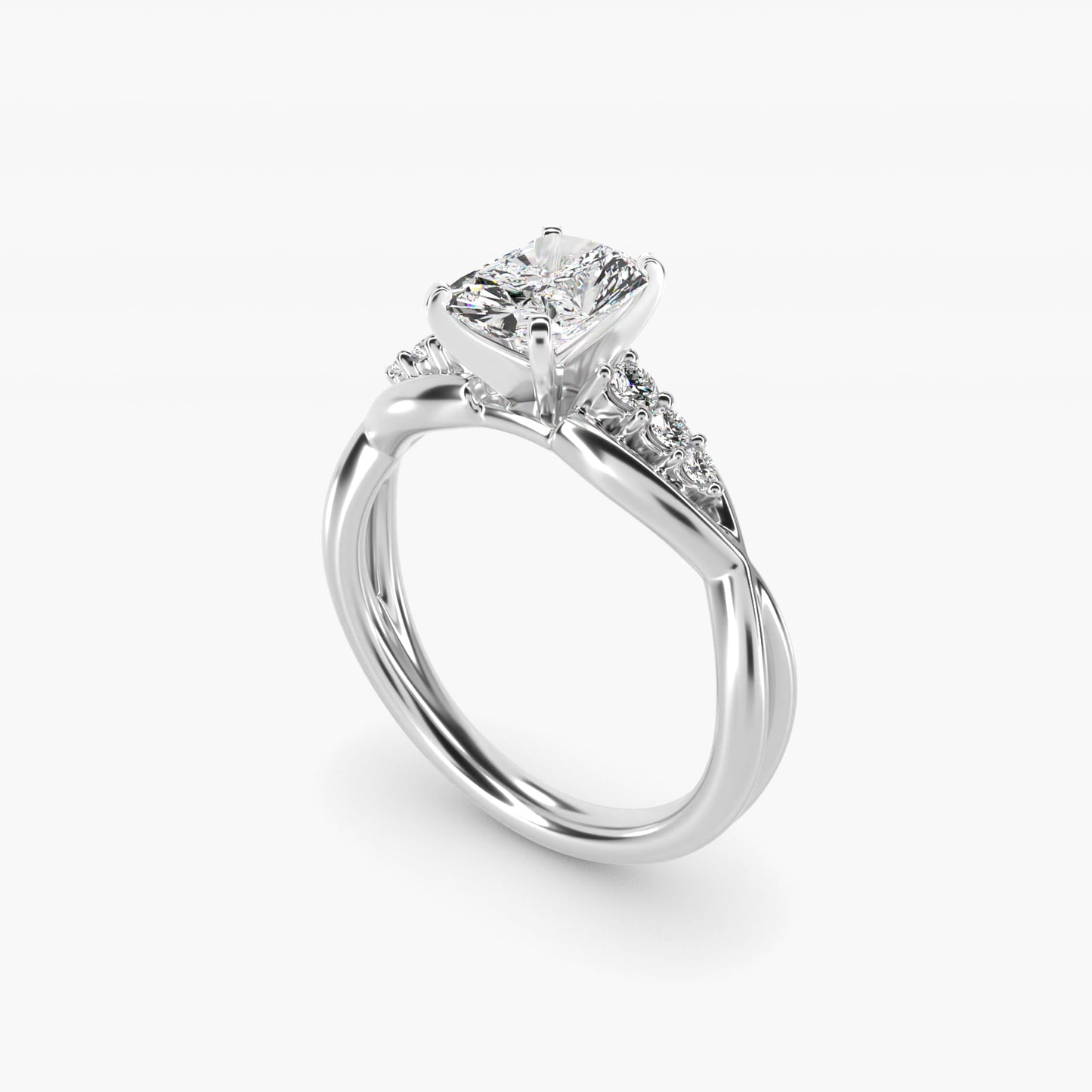 Delicate Twist Petite Diamond Engagement Ring in 18k White Gold (1/10 ct. tw.) - Radiant Center