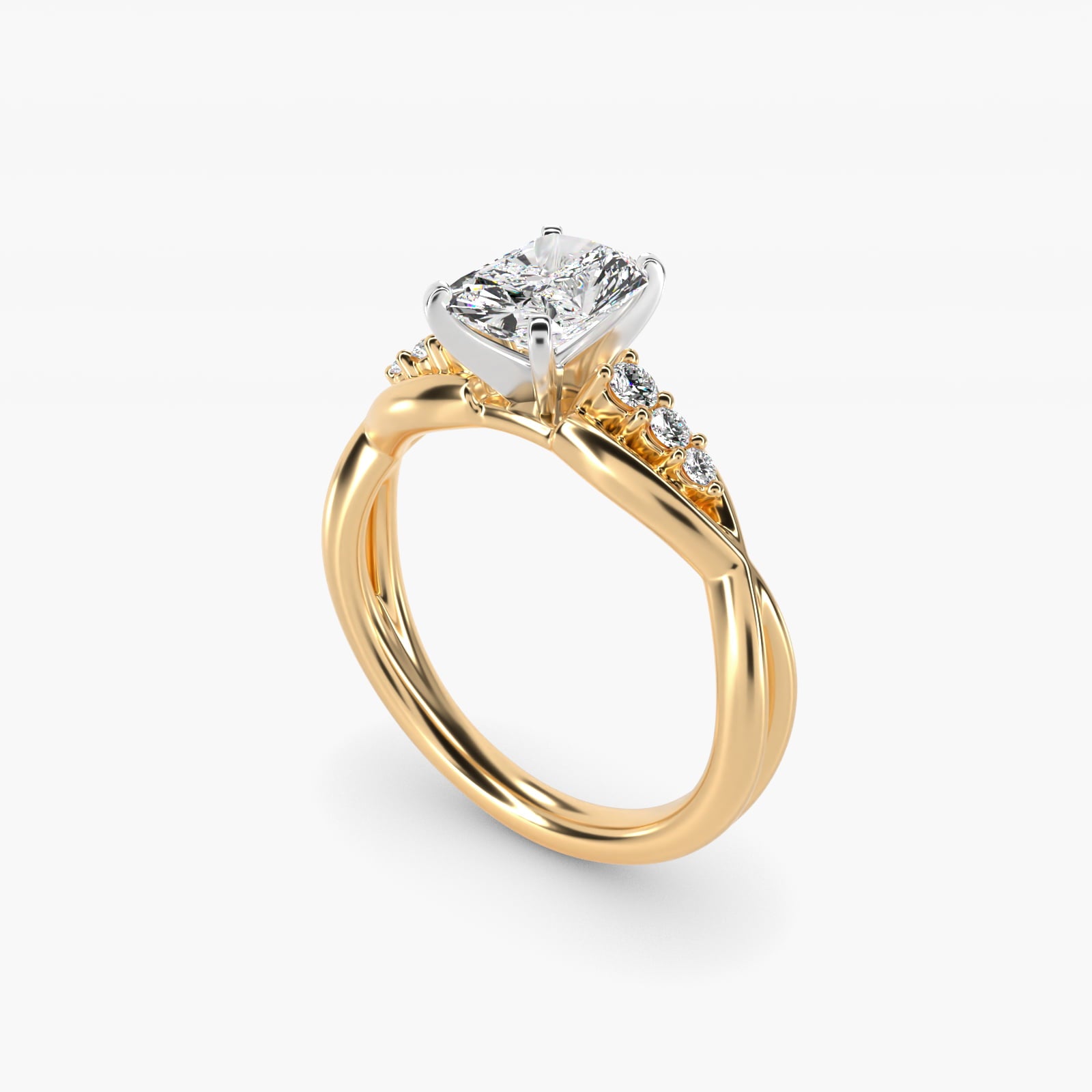 Delicate Twist Petite Diamond Engagement Ring in 18k Yellow Gold (1/10 ct. tw.) - Radiant Center