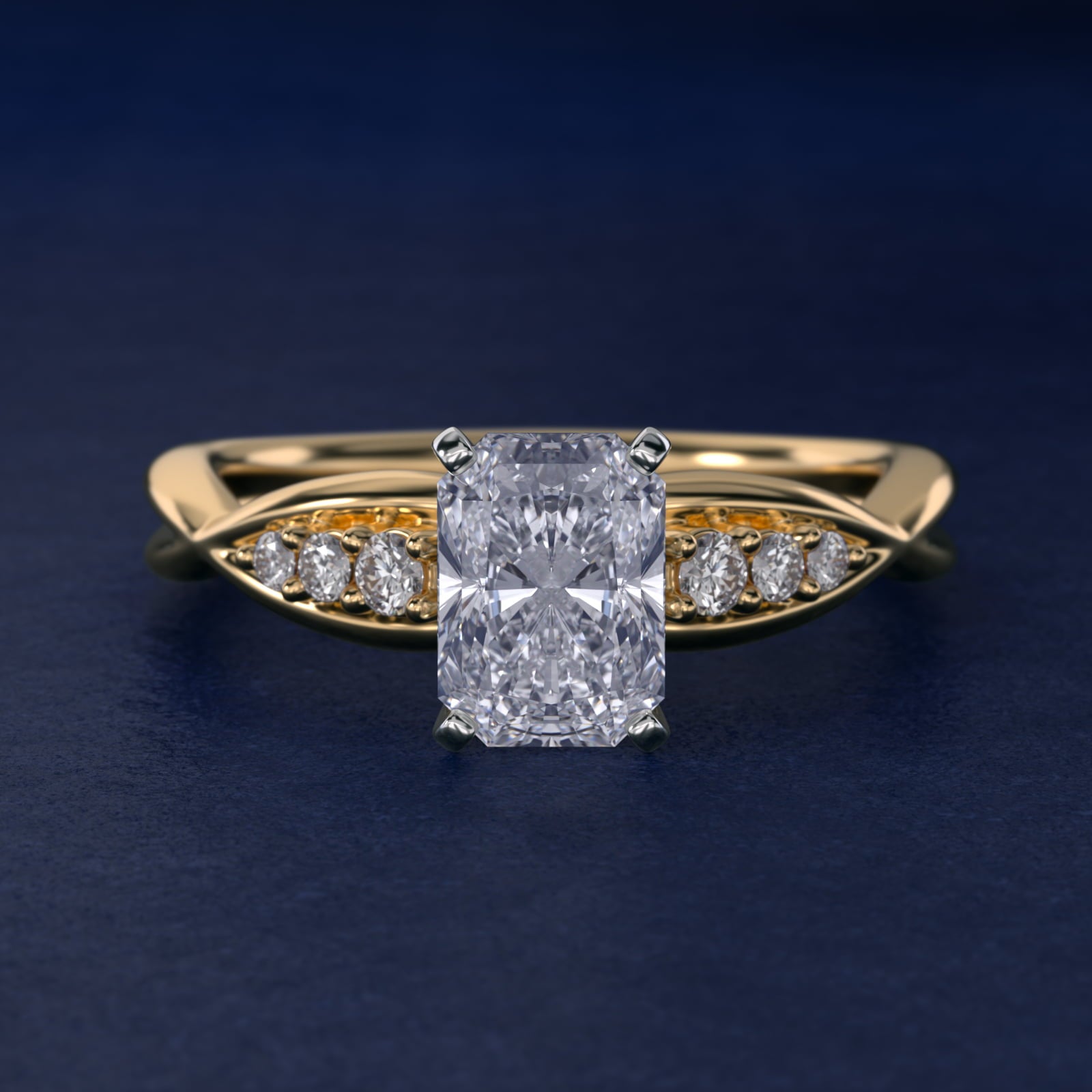 Delicate Twist Petite Diamond Engagement Ring in 14k Yellow Gold (1/10 ct. tw.) - Radiant Center