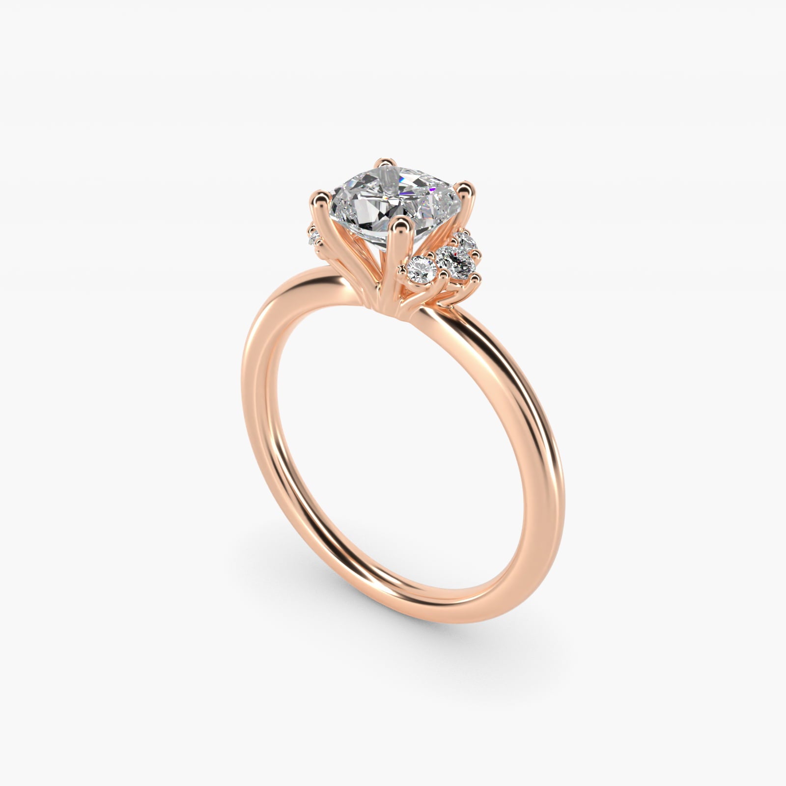 Demi Cluster Round Diamond Engagement Ring in 14k Rose Gold - Cushion Center