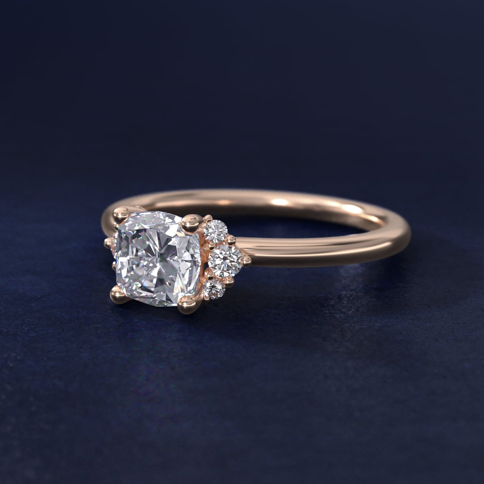 Demi Cluster Round Diamond Engagement Ring in 14k Rose Gold - Cushion Center