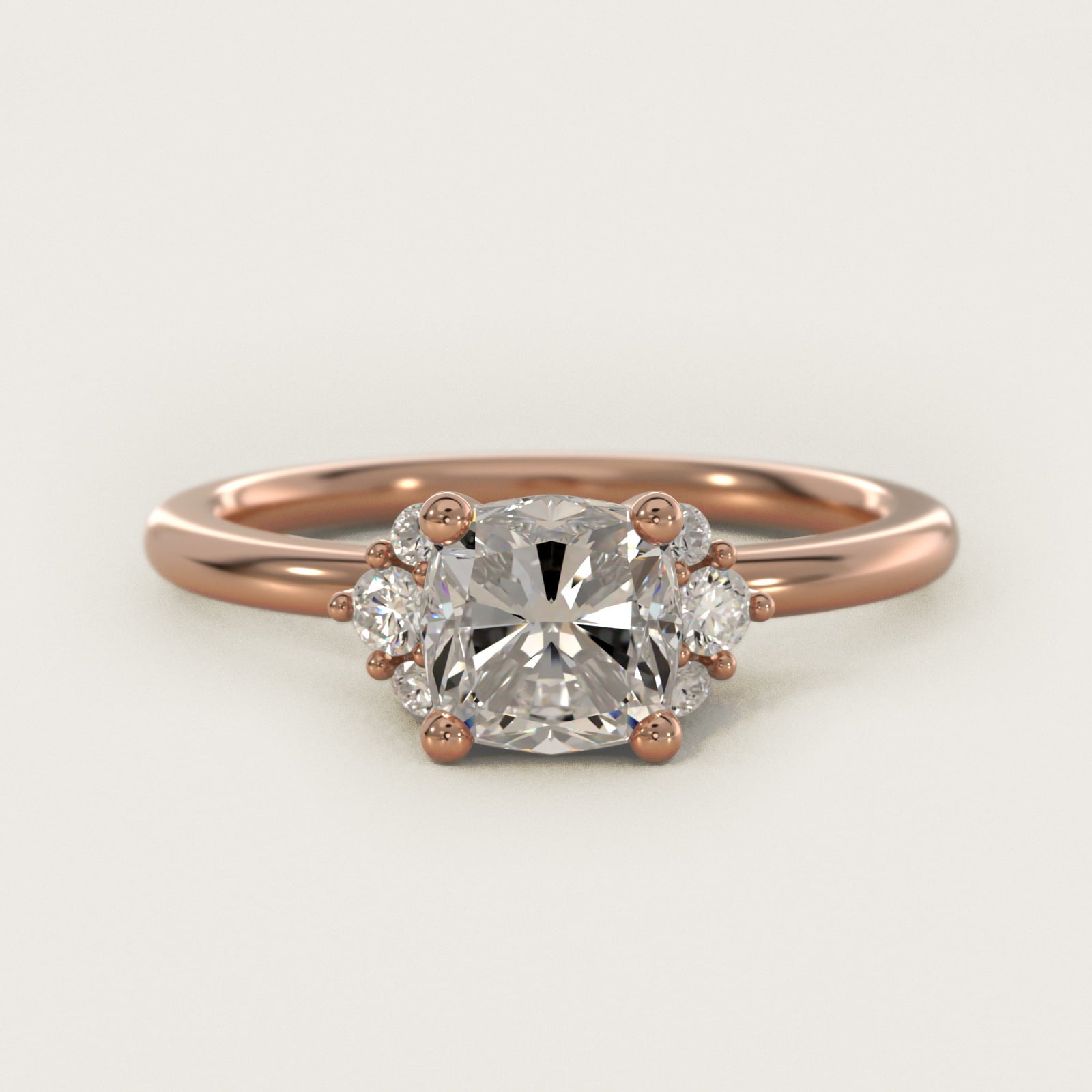Demi Cluster Round Diamond Engagement Ring in 18k Rose Gold - Cushion Center