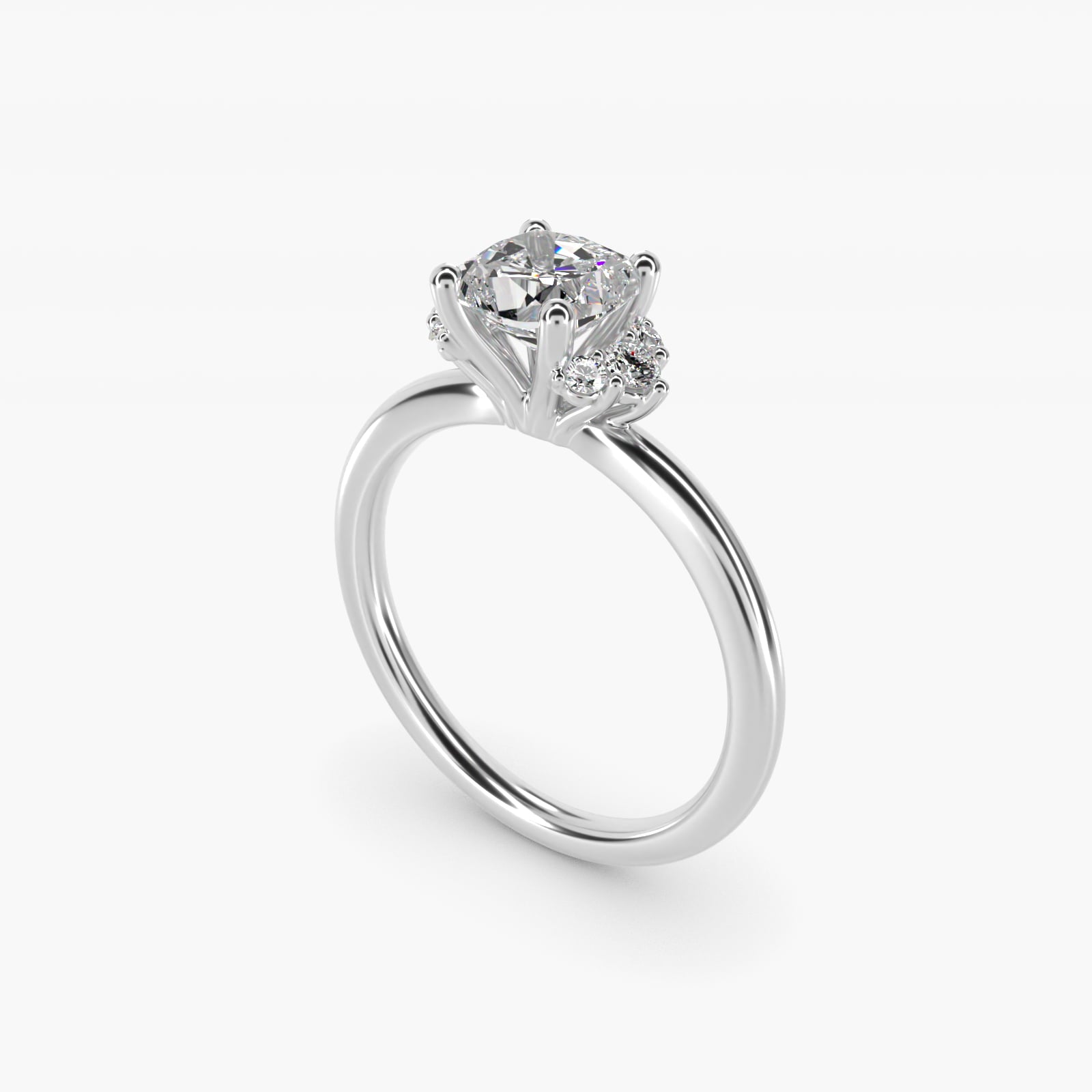 Demi Cluster Round Diamond Engagement Ring in 18k White Gold - Cushion Center
