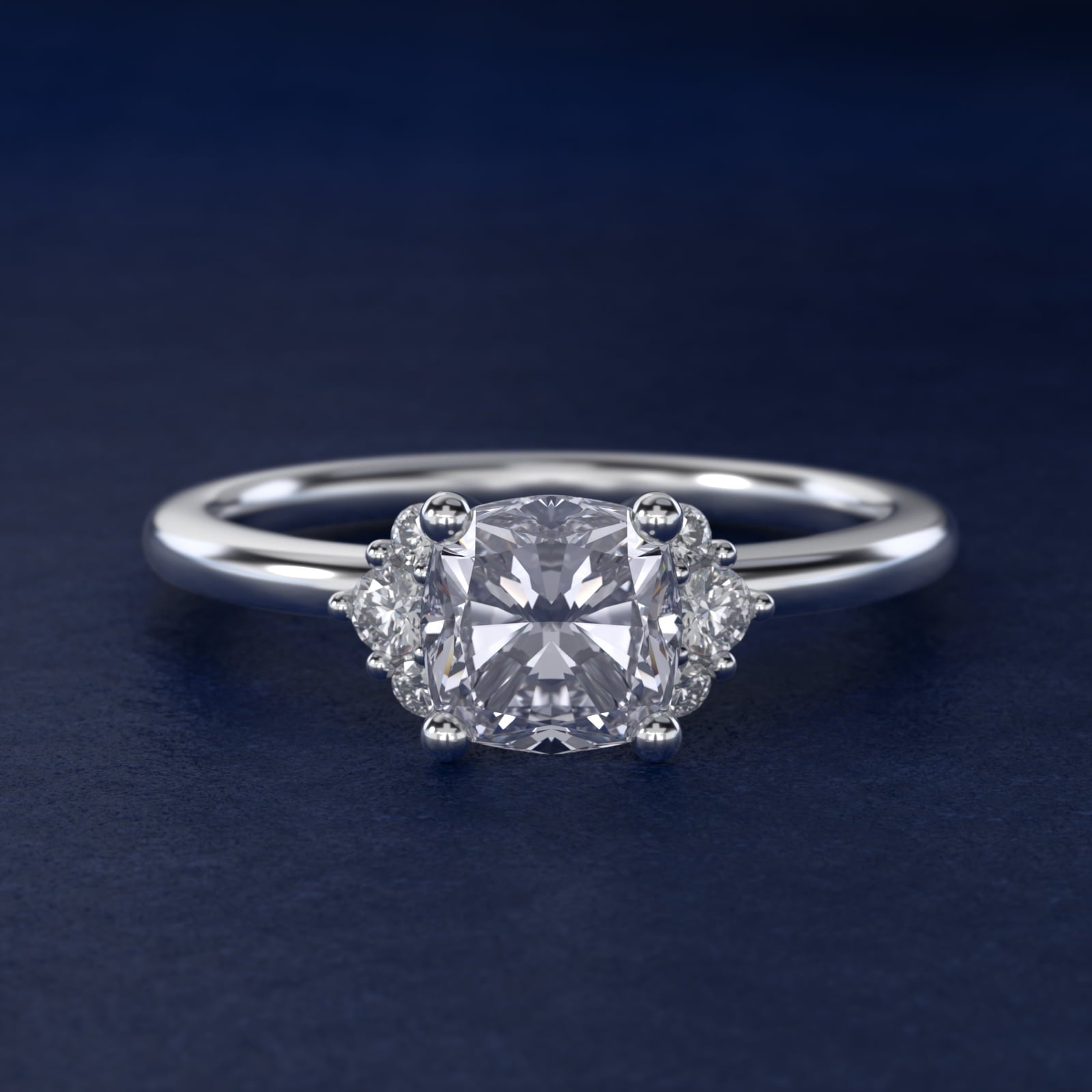 Demi Cluster Round Diamond Engagement Ring in 14k White Gold - Cushion Center