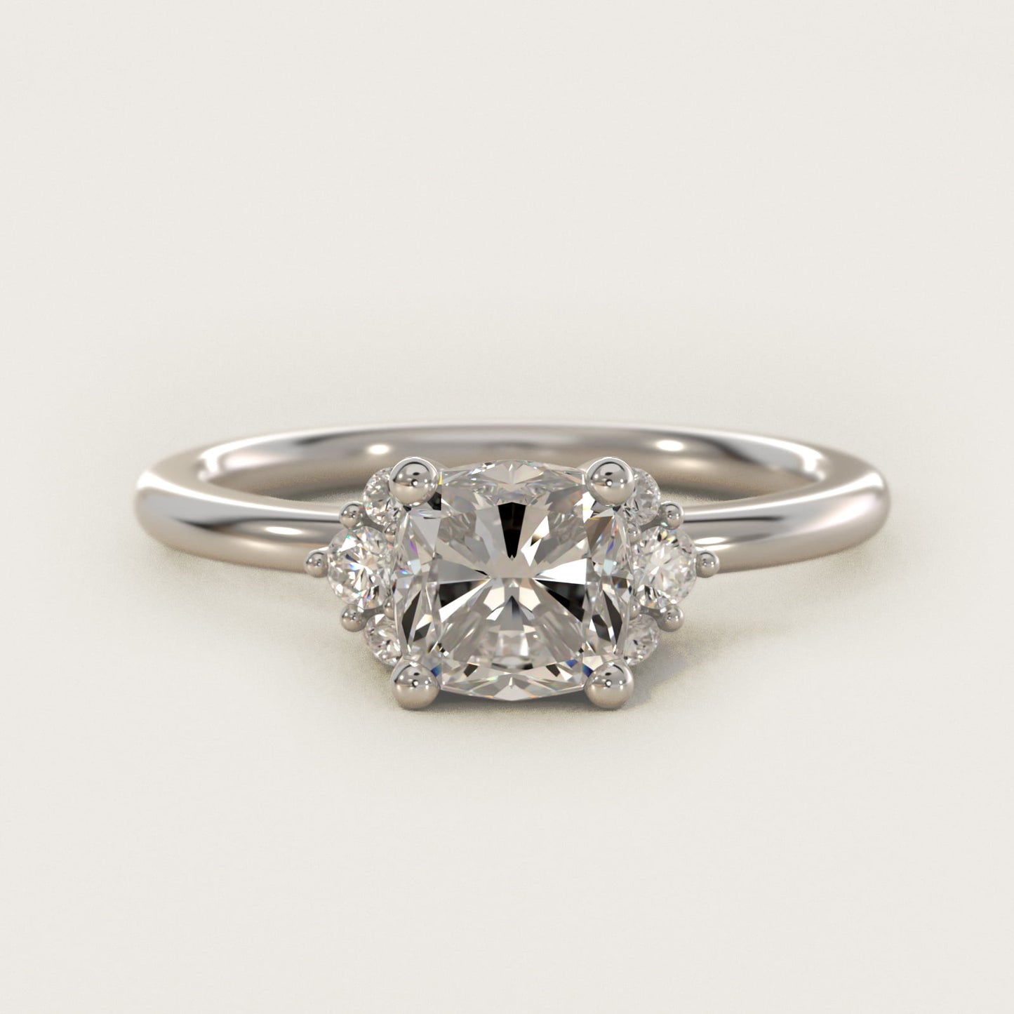 Demi Cluster Round Diamond Engagement Ring in 18k White Gold - Cushion Center
