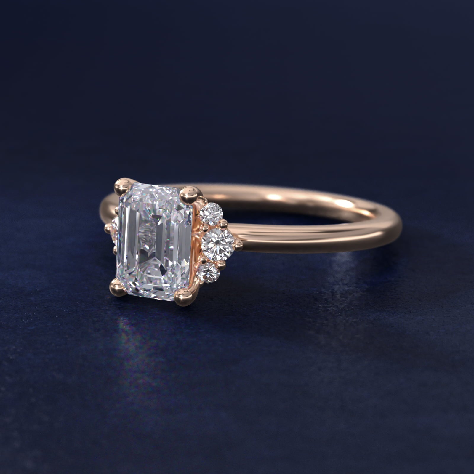 Demi Cluster Round Diamond Engagement Ring in 18k Rose Gold - Emerald Center