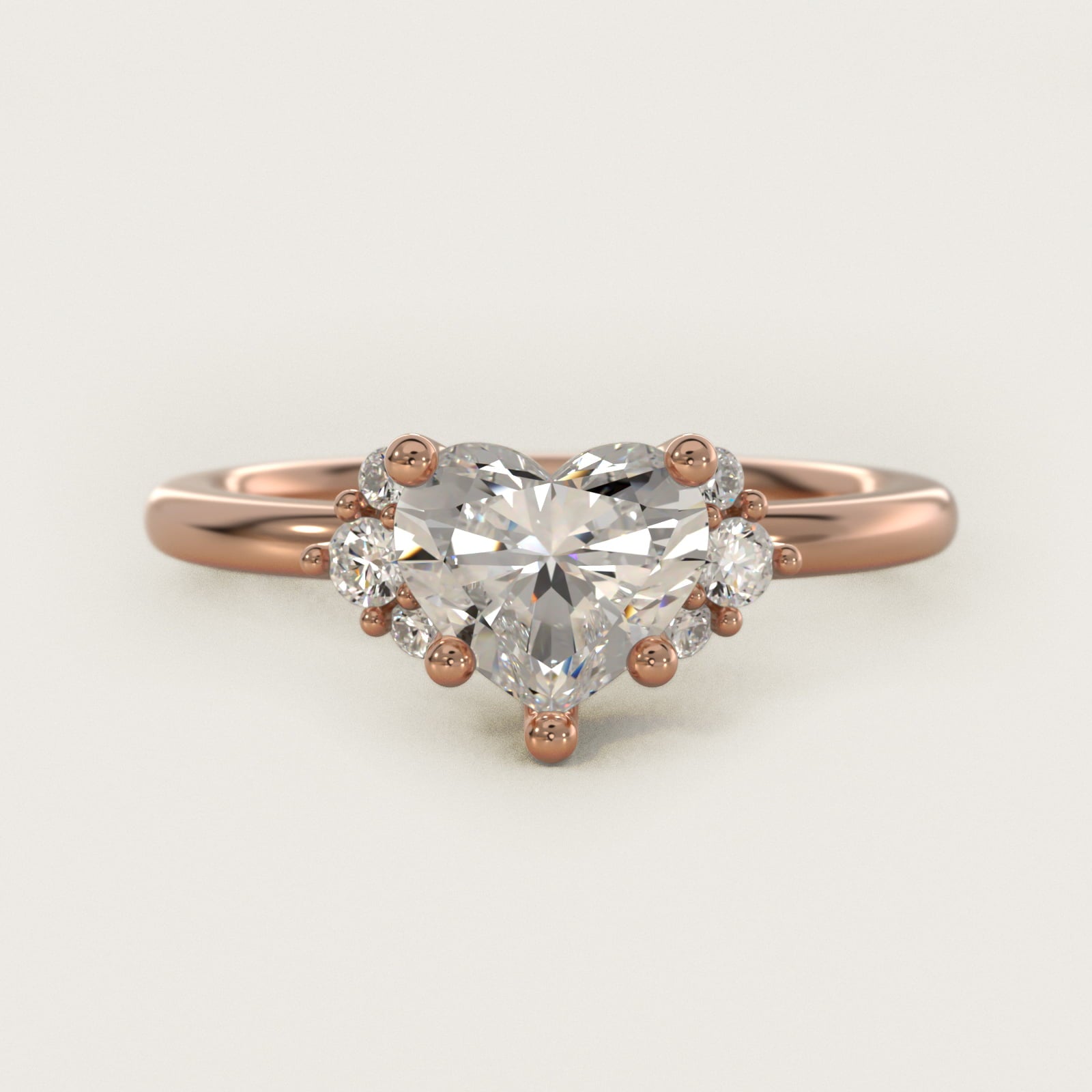 Demi Cluster Round Diamond Engagement Ring in 18k Rose Gold - Heart Center