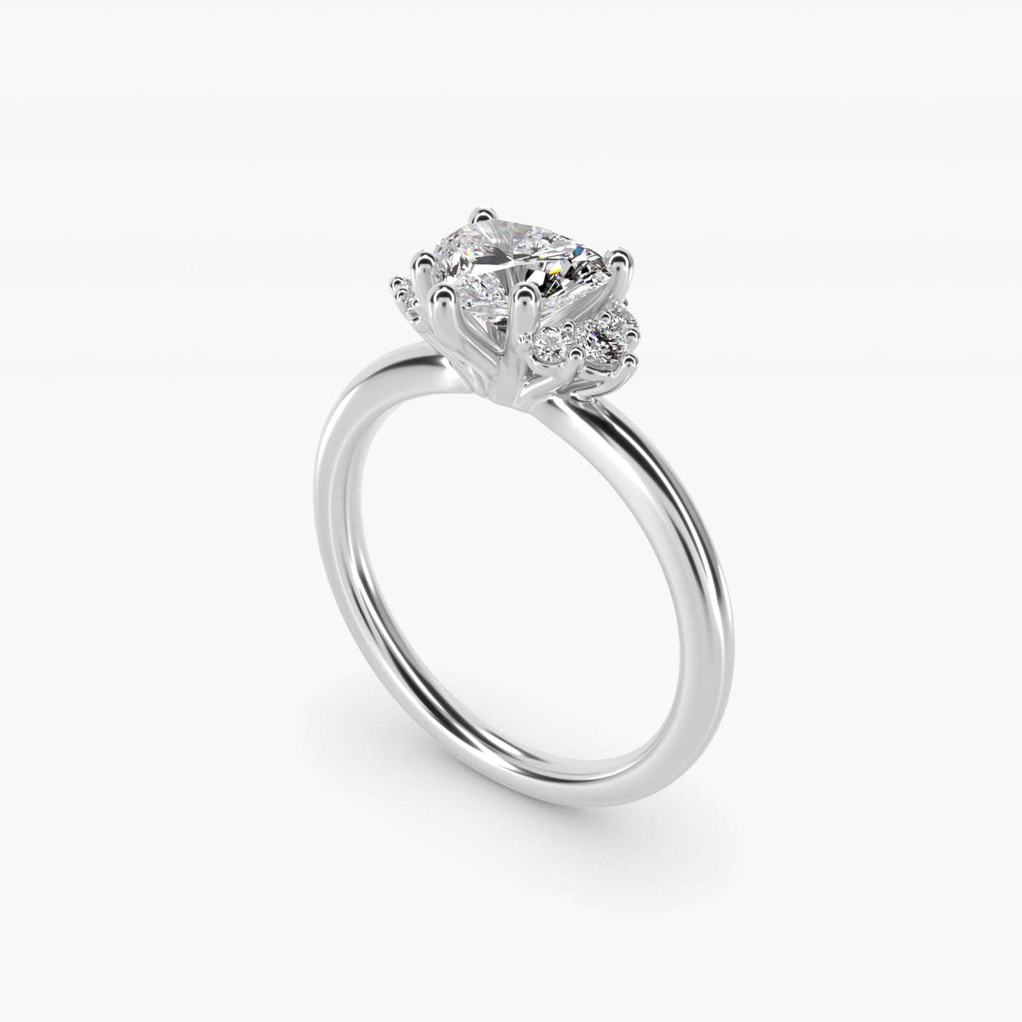 Demi Cluster Round Diamond Engagement Ring in 18k White Gold - Heart Center