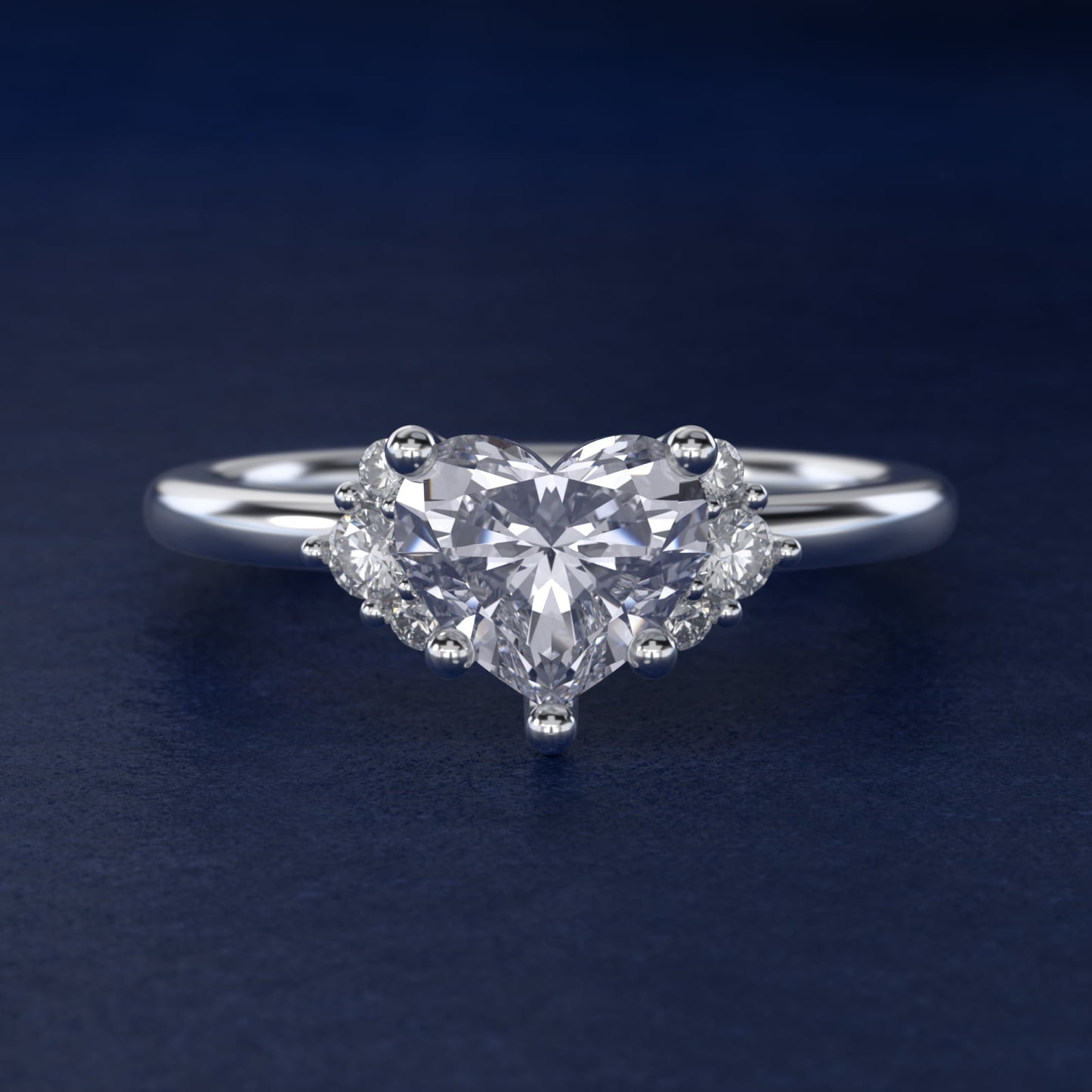 Demi Cluster Round Diamond Engagement Ring in 18k White Gold - Heart Center