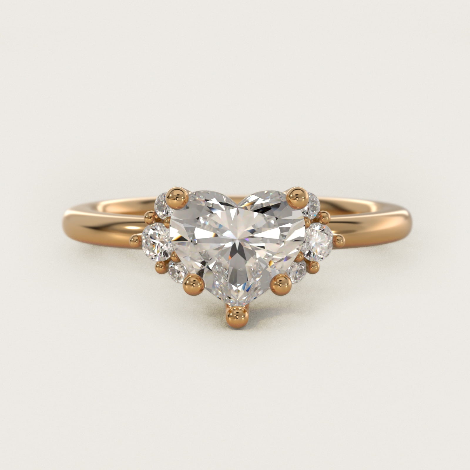 Demi Cluster Round Diamond Engagement Ring in 18k Yellow Gold - Heart Center