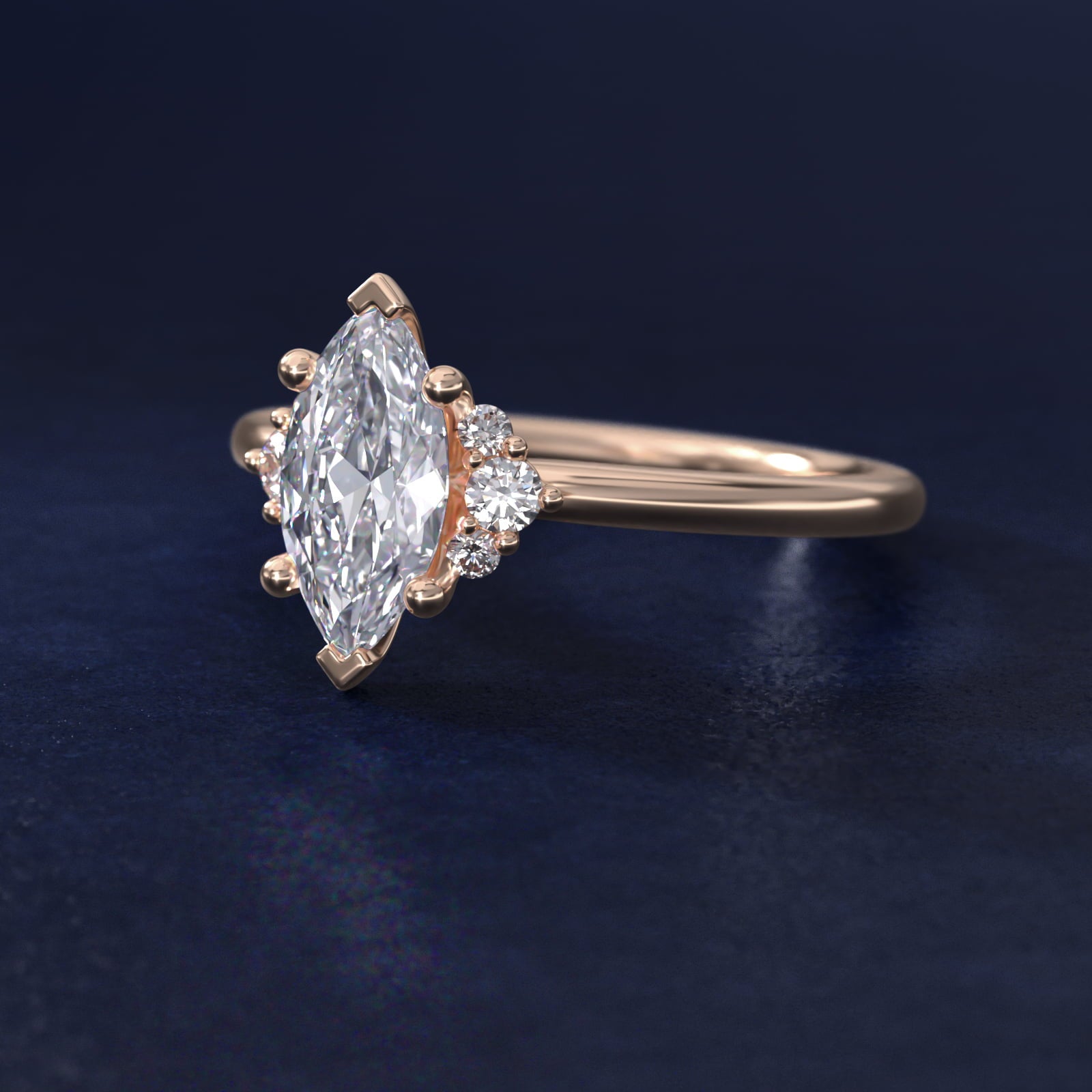Demi Cluster Round Diamond Engagement Ring in 14k Rose Gold - Marquise Center