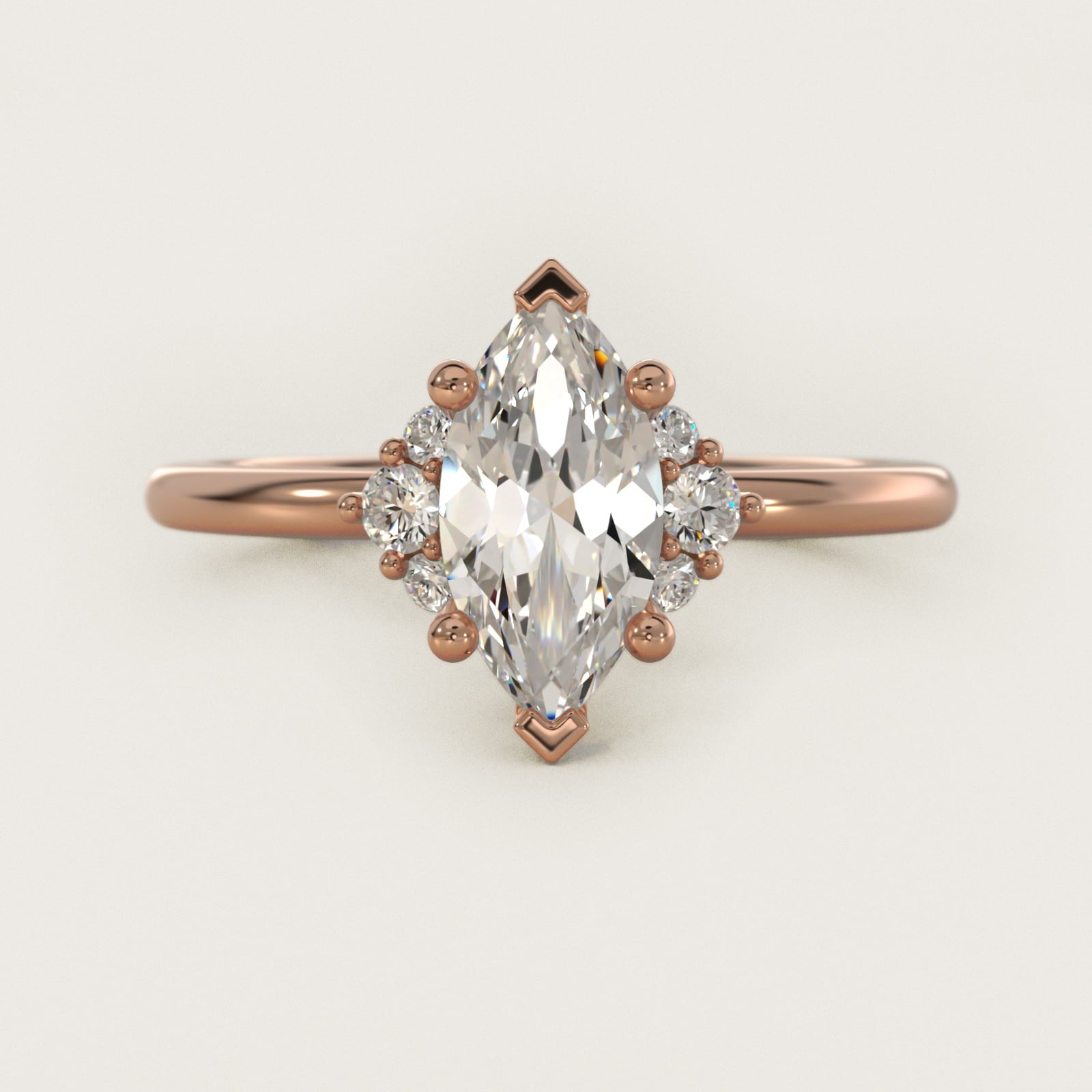 Demi Cluster Round Diamond Engagement Ring in 18k Rose Gold - Marquise Center