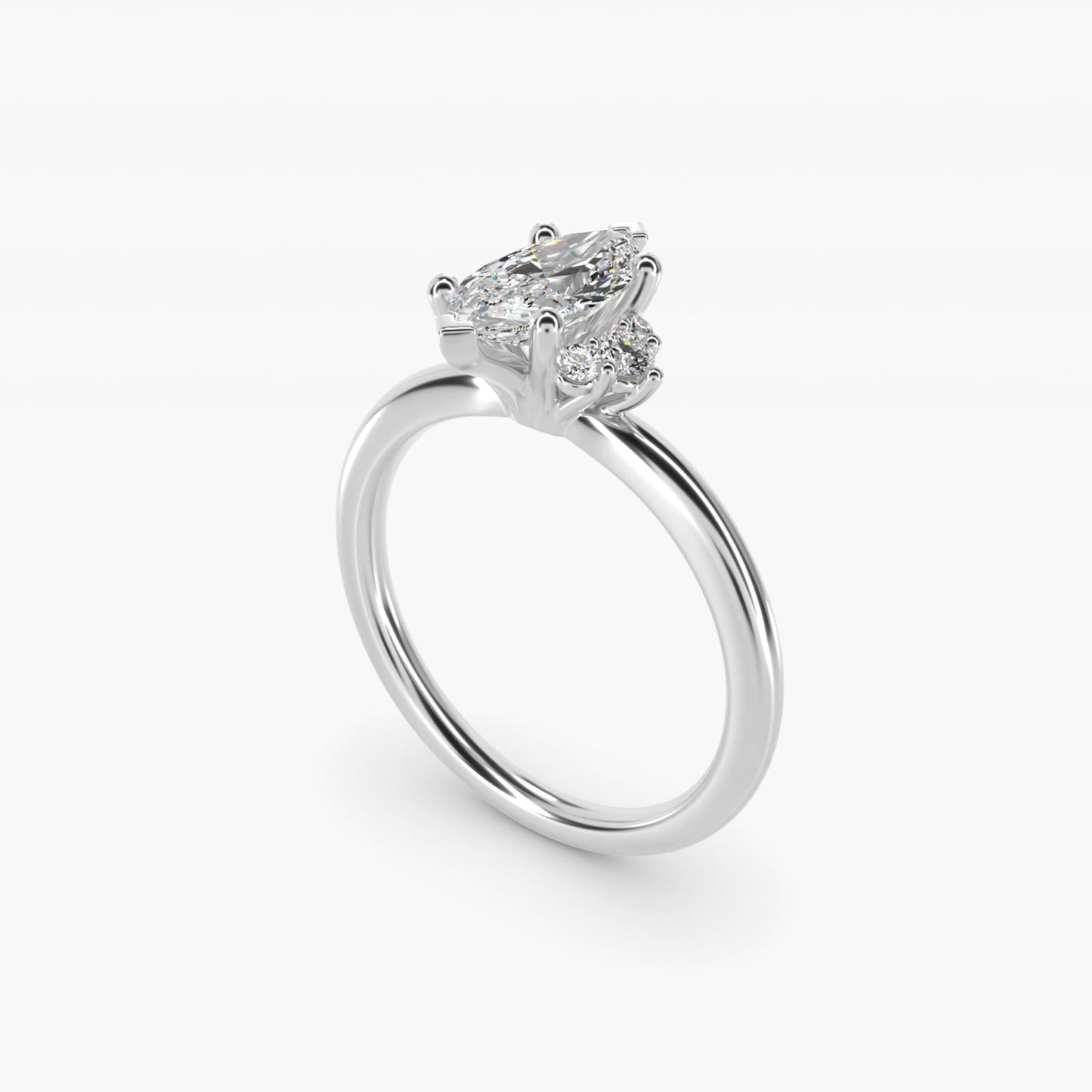 Demi Cluster Round Diamond Engagement Ring in 14k White Gold - Marquise Center