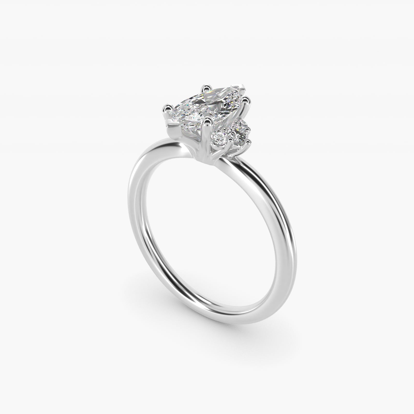Demi Cluster Round Diamond Engagement Ring in 14k White Gold - Marquise Center