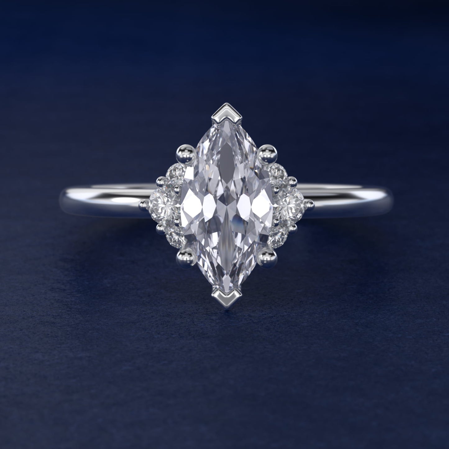 Demi Cluster Round Diamond Engagement Ring in 14k White Gold - Marquise Center