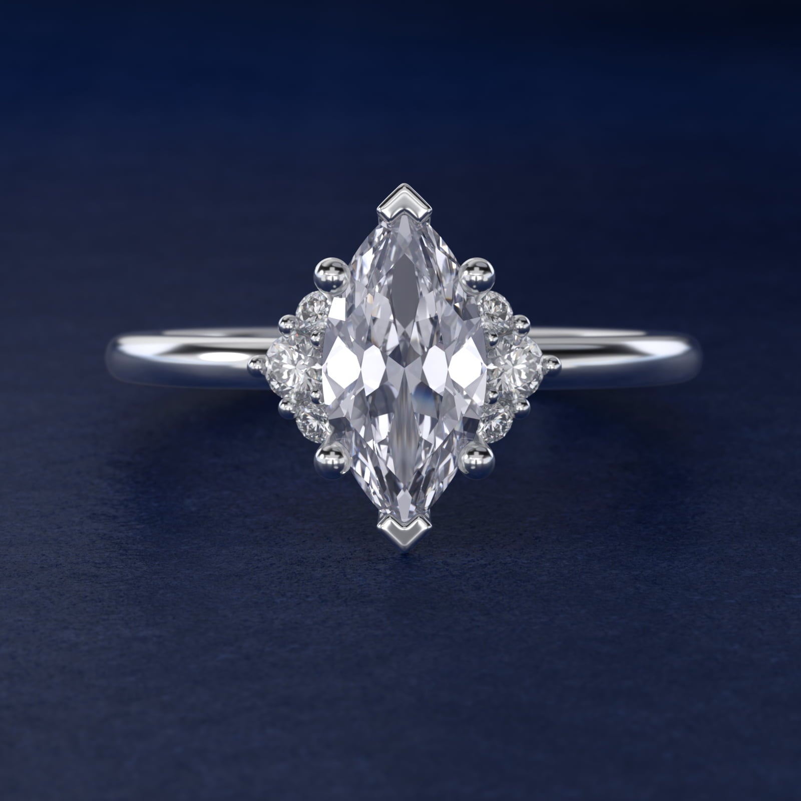 Demi Cluster Round Diamond Engagement Ring in 18k White Gold - Marquise Center