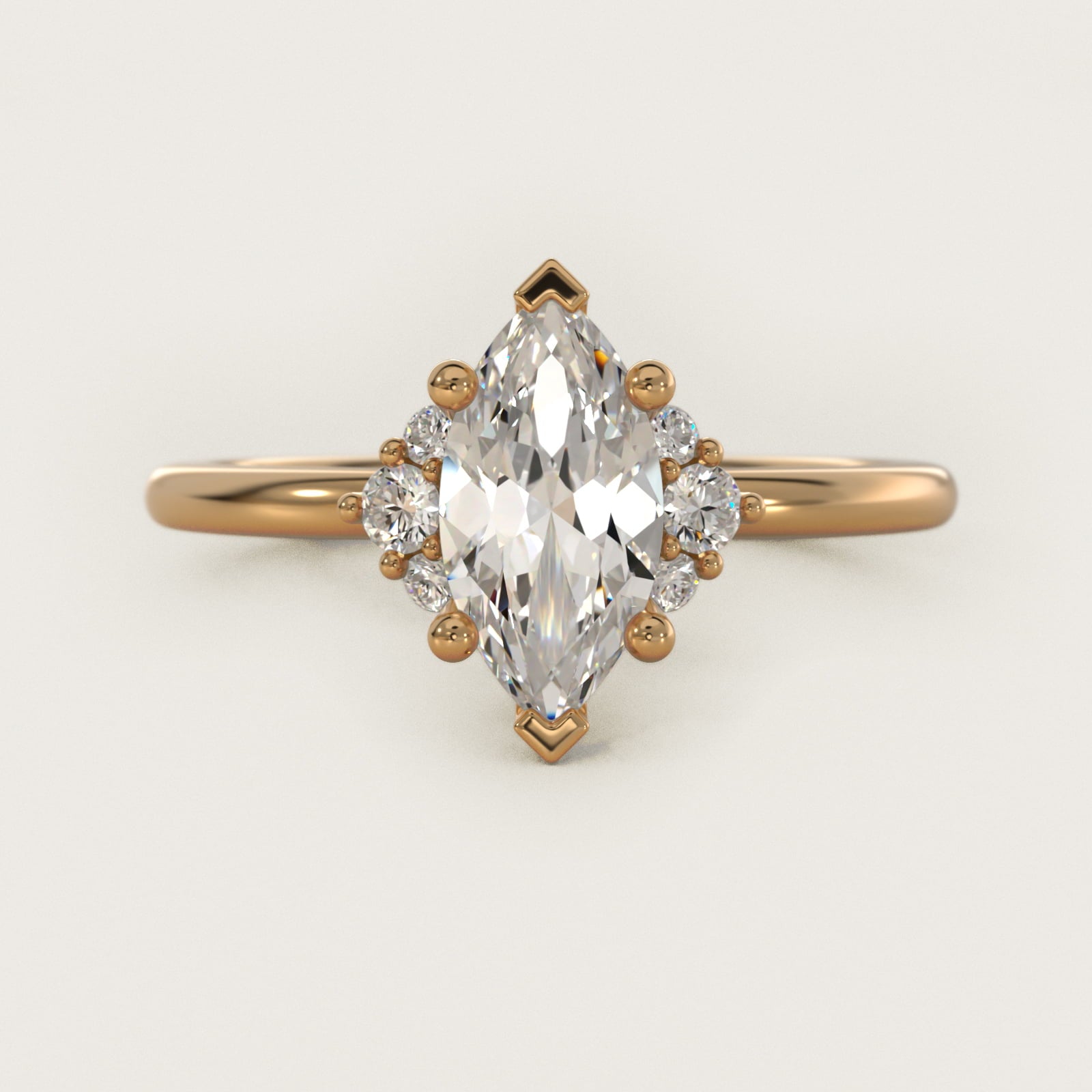 Demi Cluster Round Diamond Engagement Ring in 14k Yellow Gold - Marquise Center
