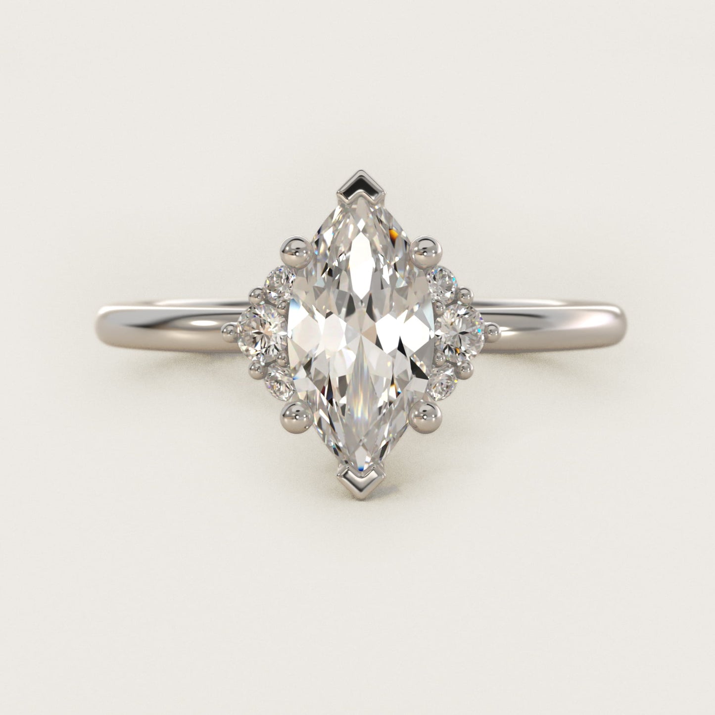 Demi Cluster Round Diamond Engagement Ring in Platinum - Marquise Center