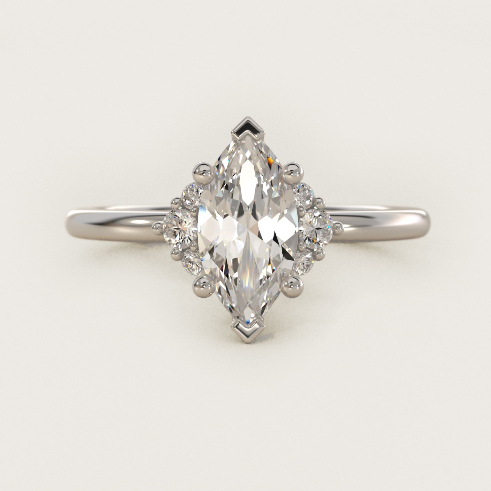 Demi Cluster Round Diamond Engagement Ring in Platinum - Marquise Center