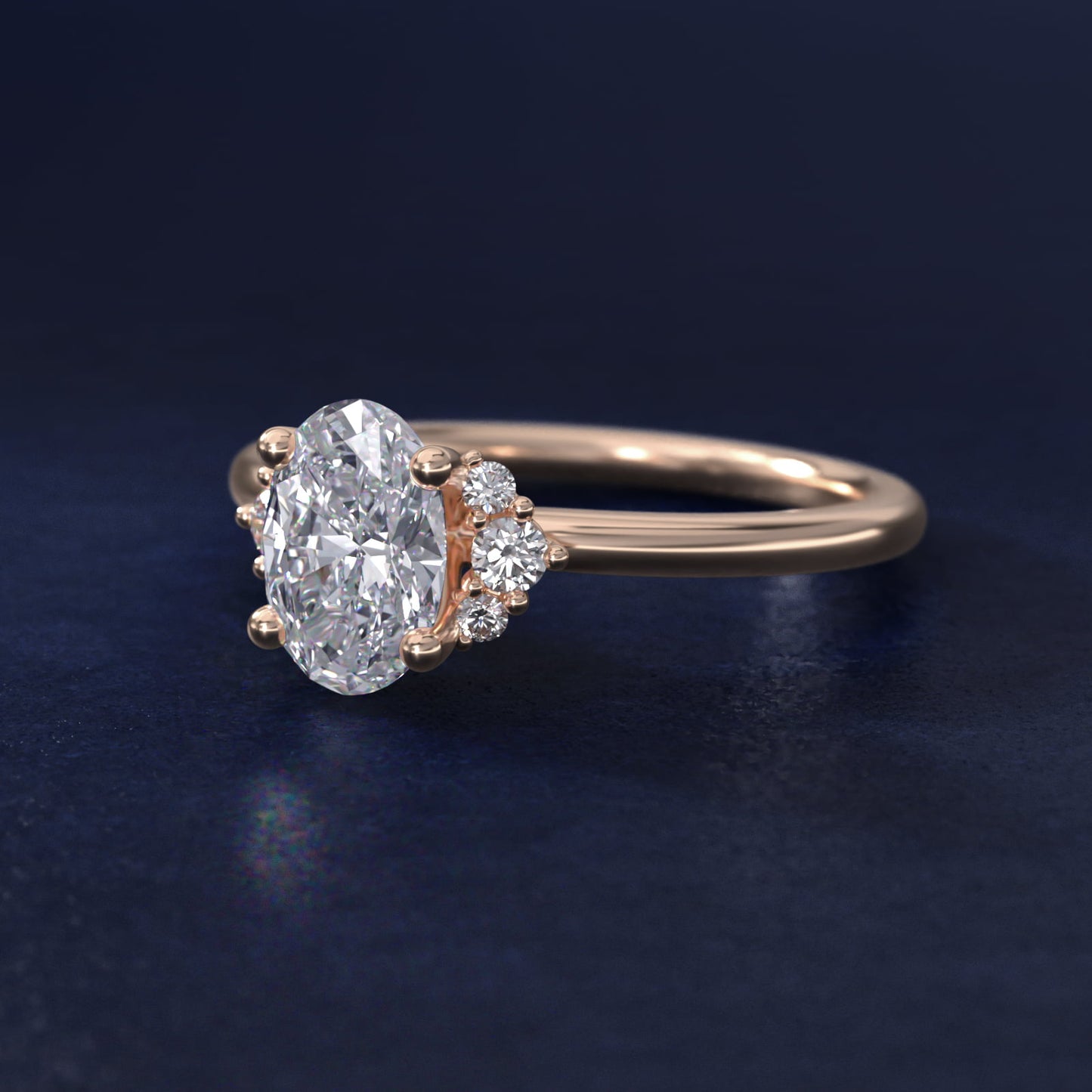 Demi Cluster Round Diamond Engagement Ring in 14k Rose Gold - Oval Center