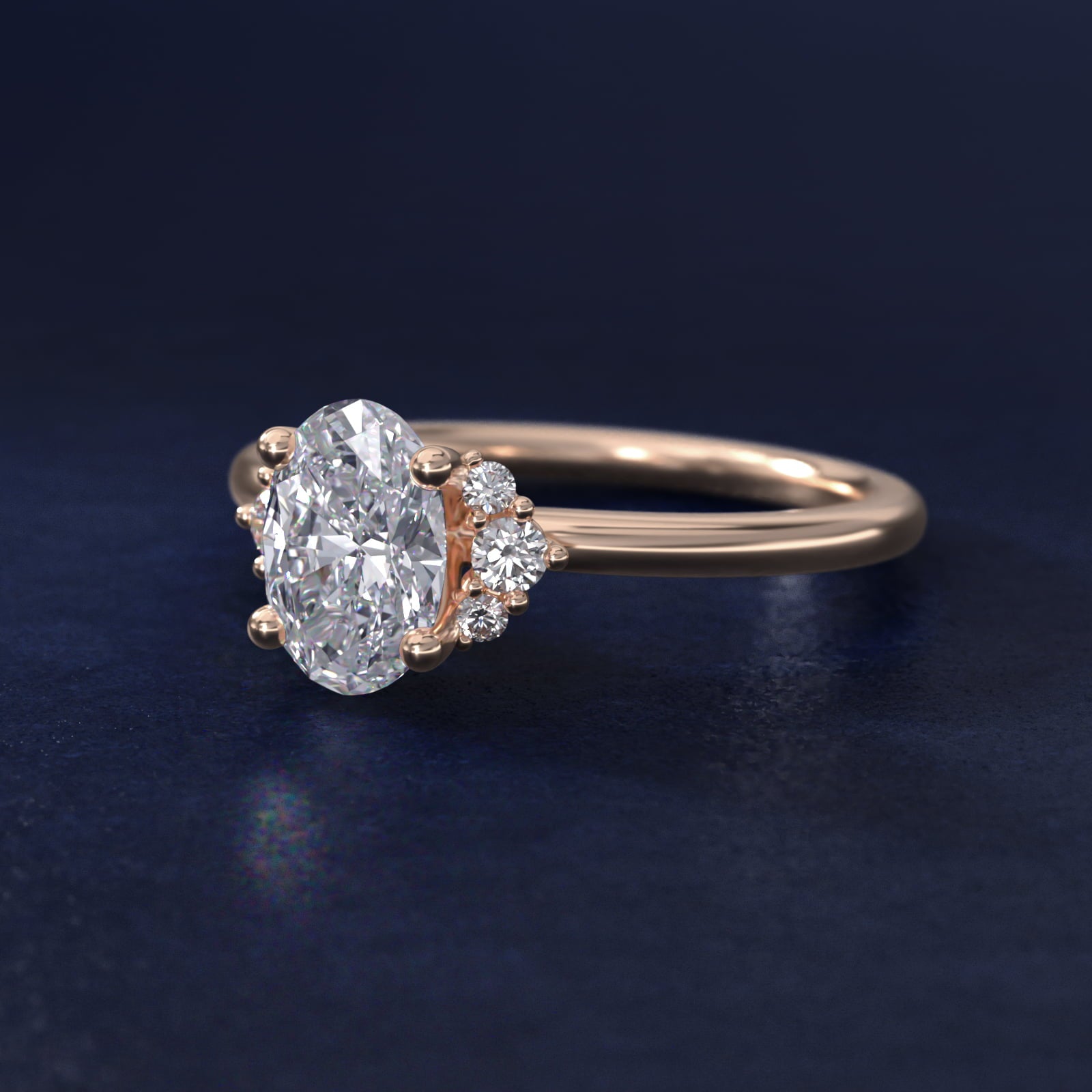 Demi Cluster Round Diamond Engagement Ring in 14k Rose Gold - Oval Center