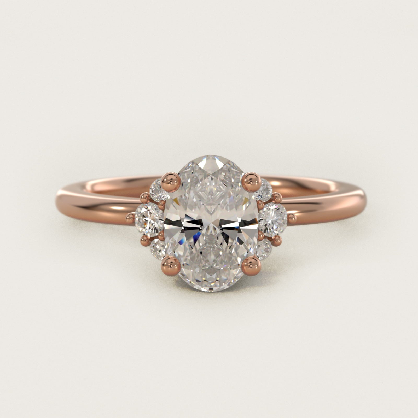 Demi Cluster Round Diamond Engagement Ring in 18k Rose Gold - Oval Center