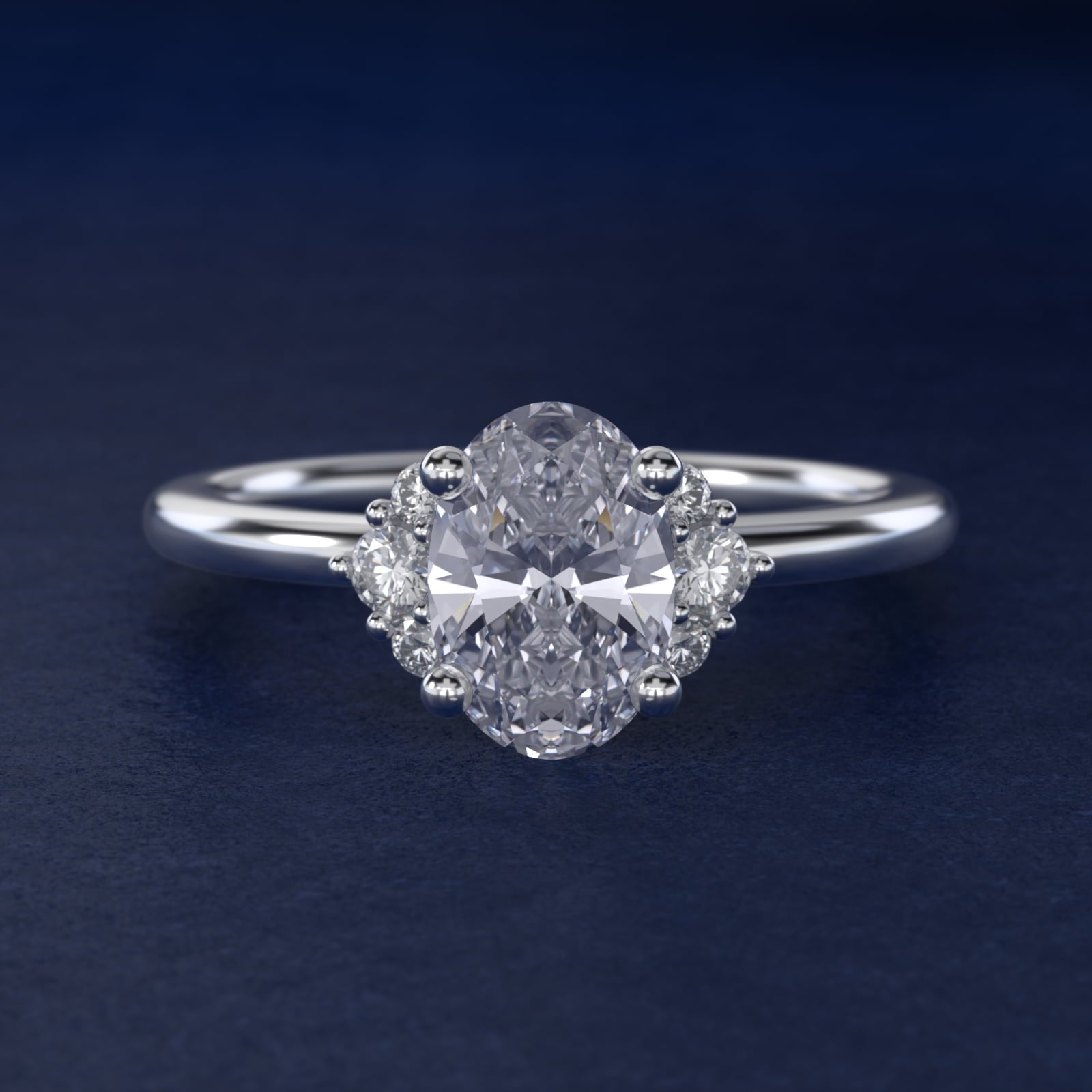 Demi Cluster Round Diamond Engagement Ring in 18k White Gold - Oval Center