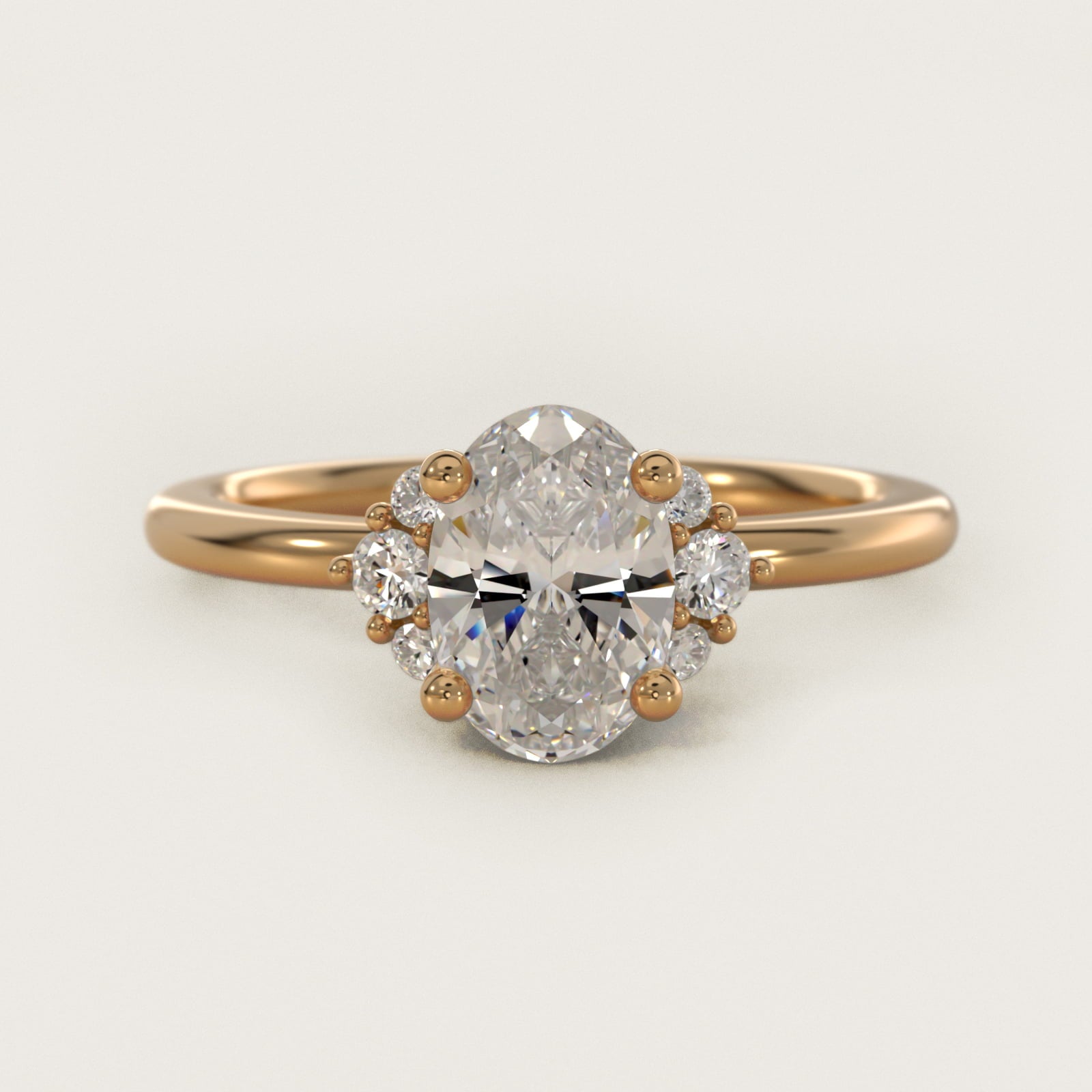 Demi Cluster Round Diamond Engagement Ring in 14k Yellow Gold - Oval Center