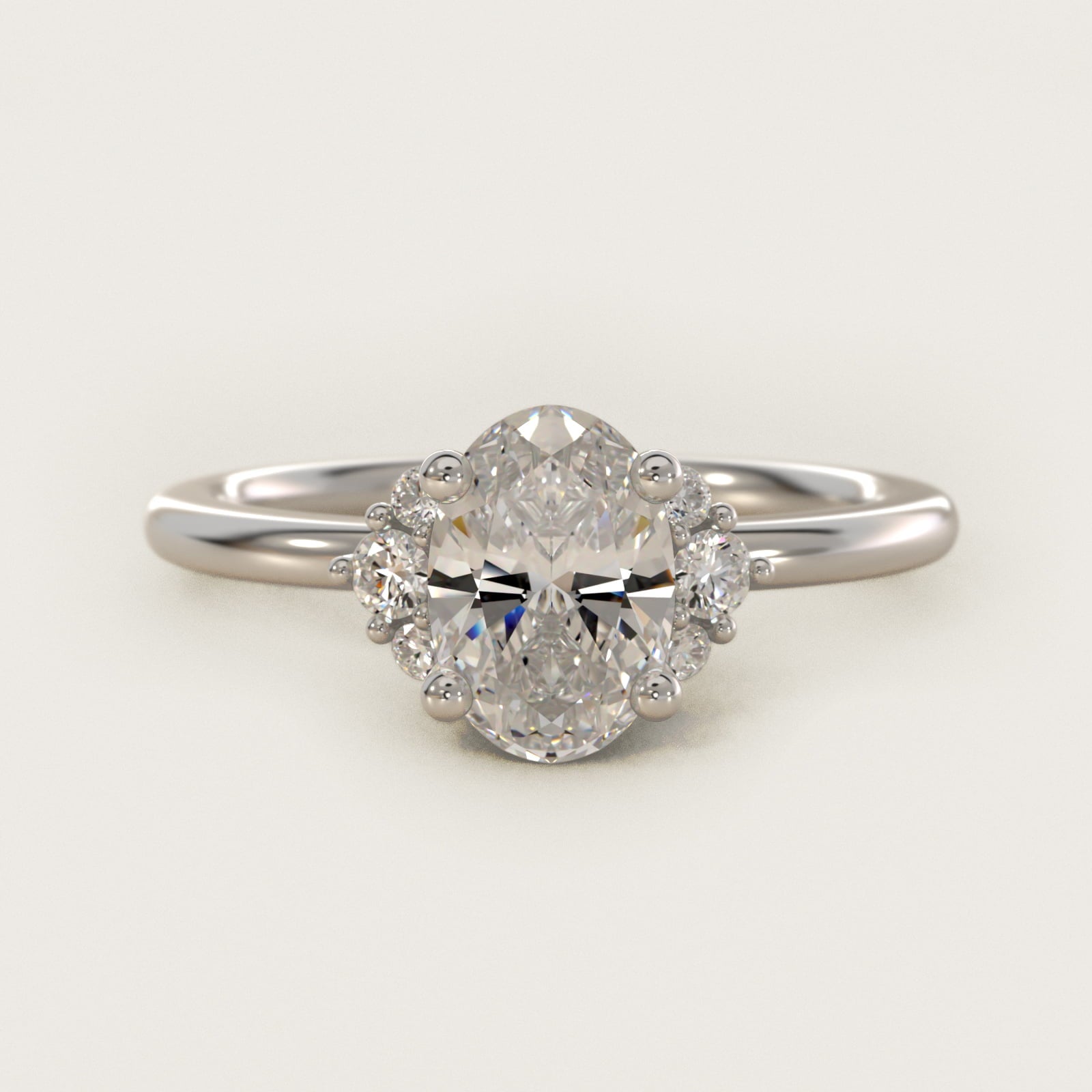 Demi Cluster Round Diamond Engagement Ring in Platinum - Oval Center
