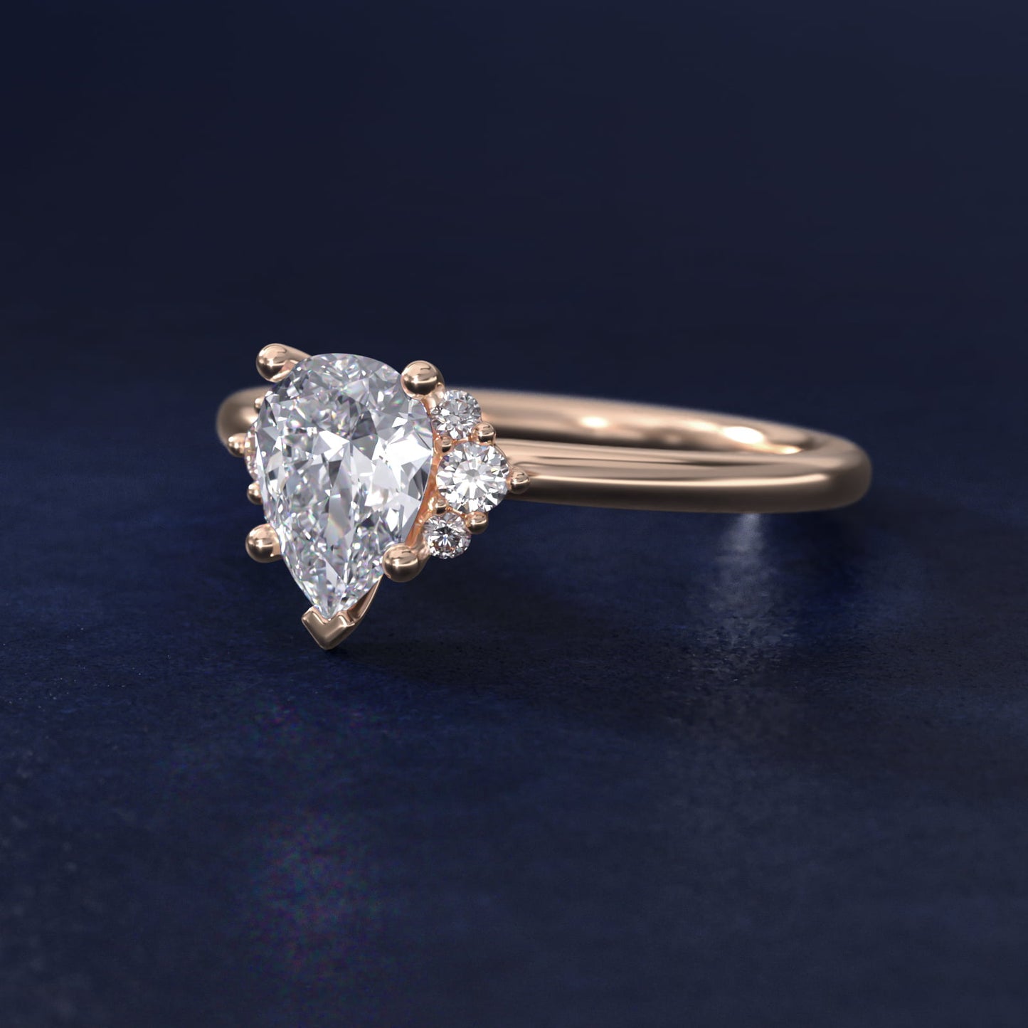 Demi Cluster Round Diamond Engagement Ring in 14k Rose Gold - Pear Center