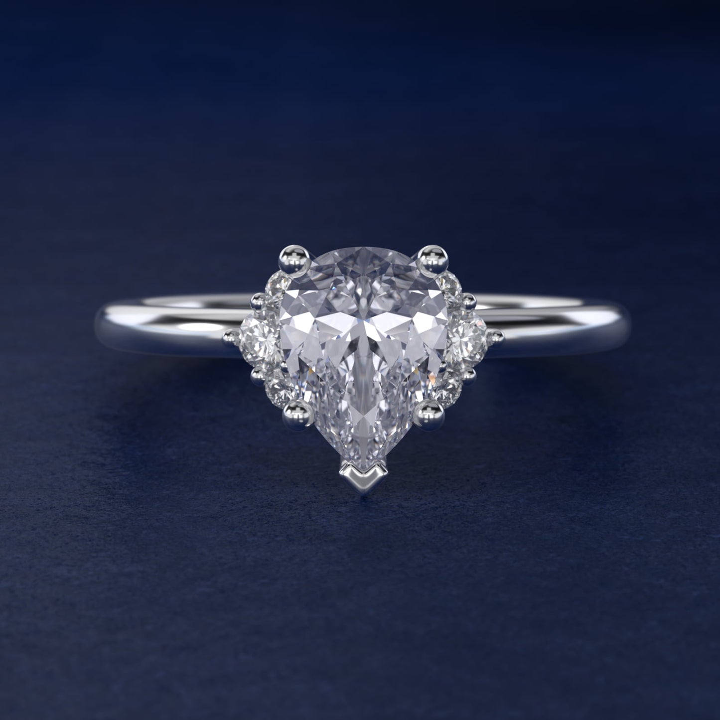 Demi Cluster Round Diamond Engagement Ring in 18k White Gold - Pear Center