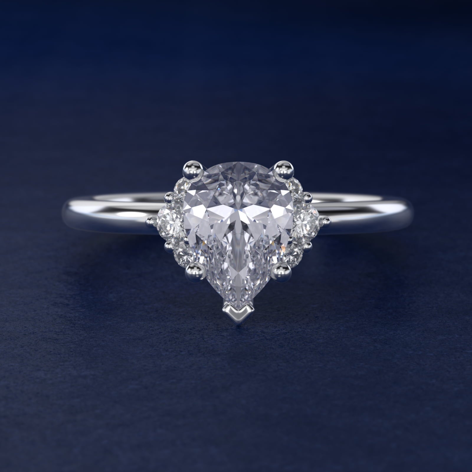 Demi Cluster Round Diamond Engagement Ring in 18k White Gold - Pear Center