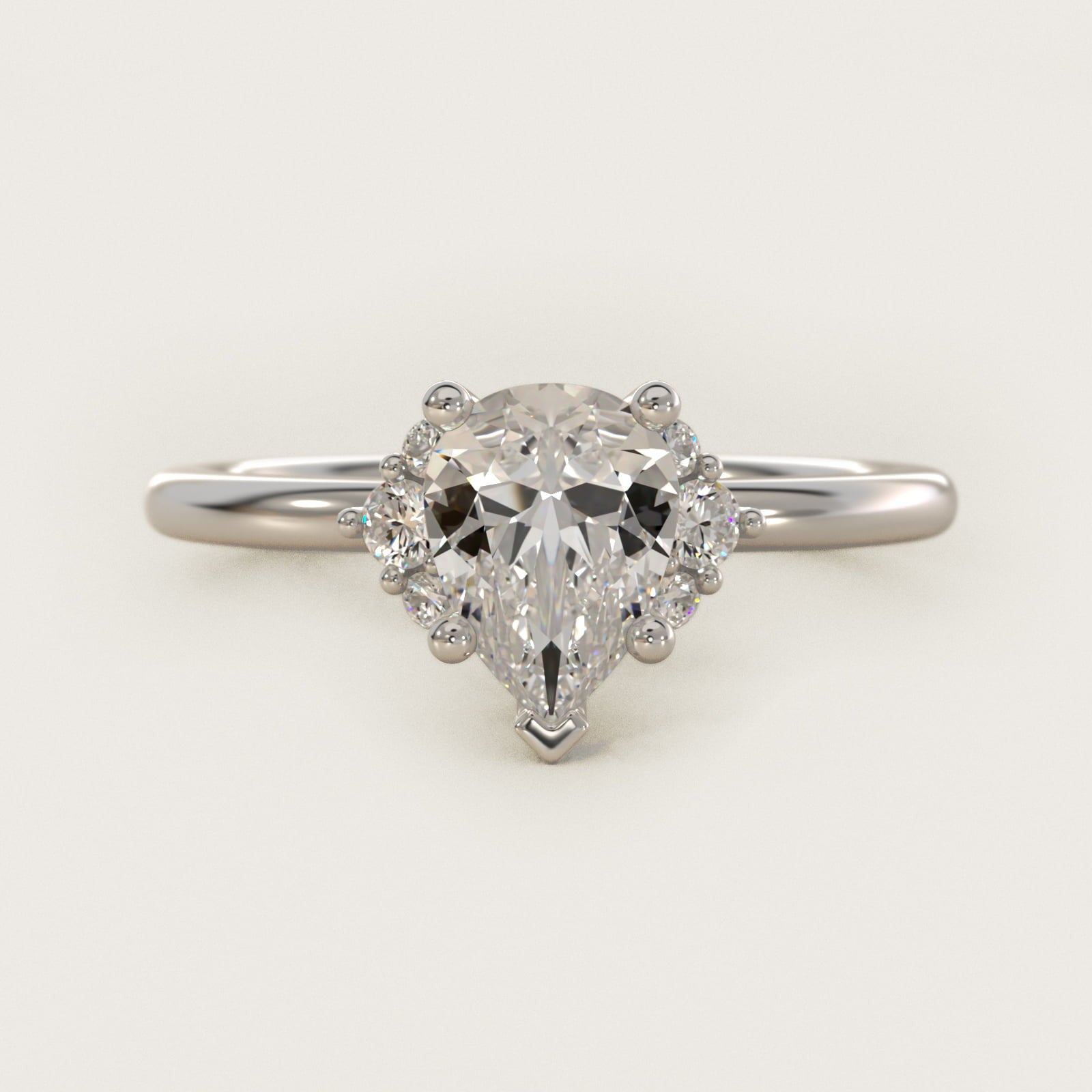Demi Cluster Round Diamond Engagement Ring in 18k White Gold - Pear Center
