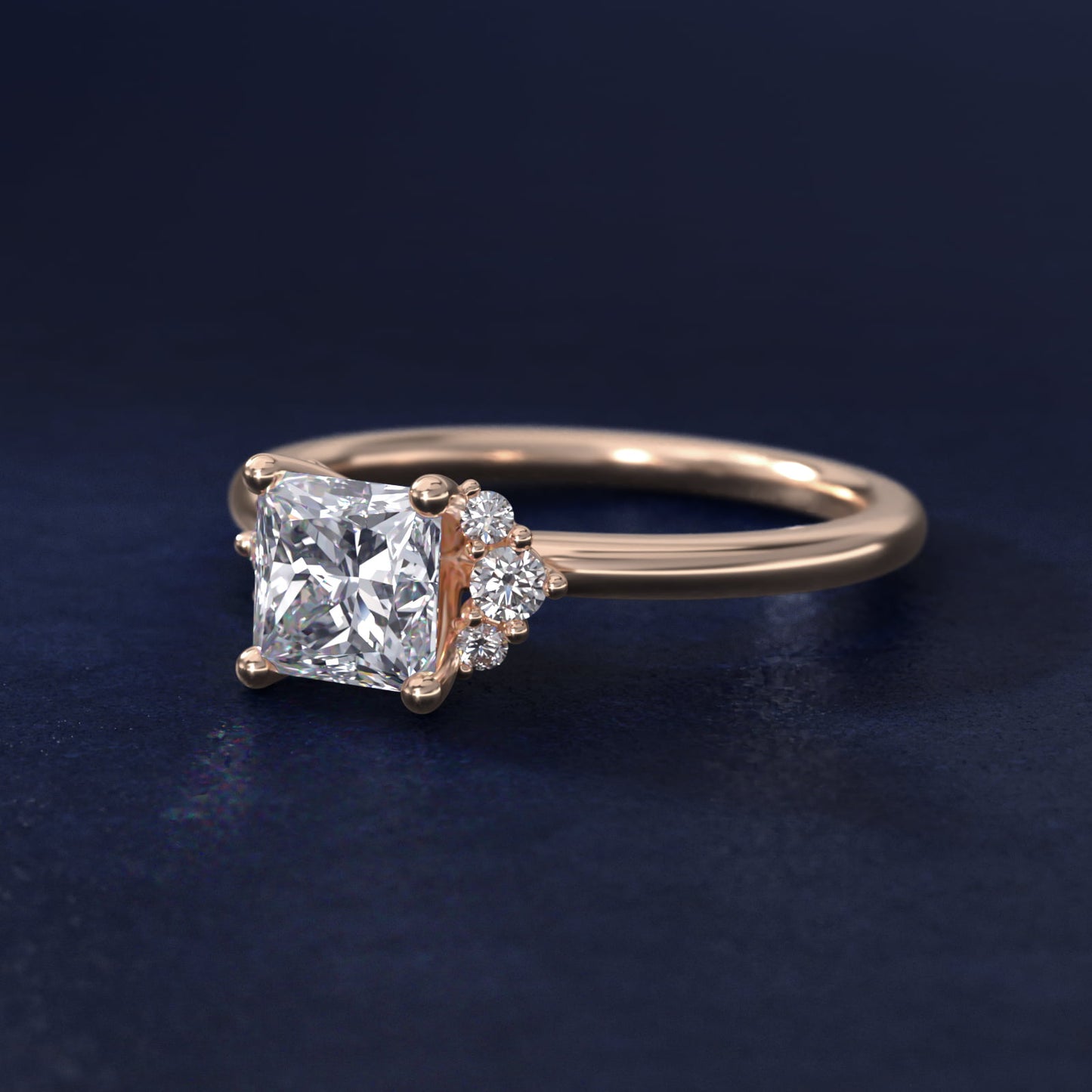 Demi Cluster Round Diamond Engagement Ring in 14k Rose Gold - Princess Center