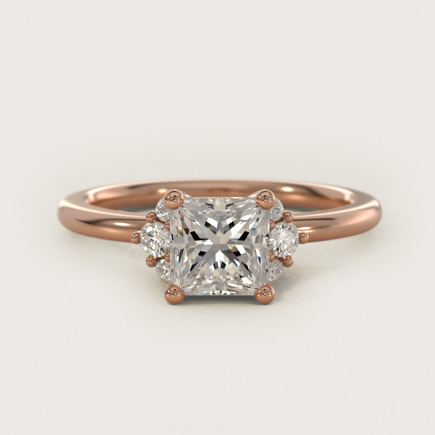 Demi Cluster Round Diamond Engagement Ring in 14k Rose Gold - Princess Center