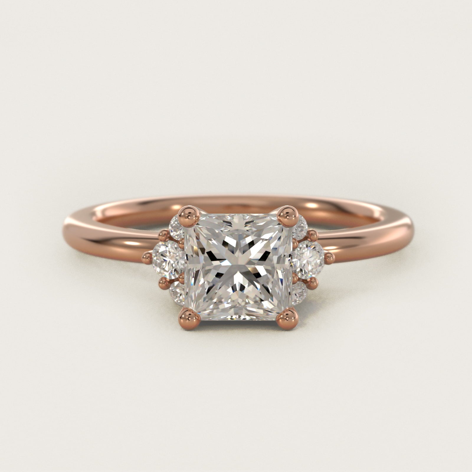 Demi Cluster Round Diamond Engagement Ring in 18k Rose Gold - Princess Center