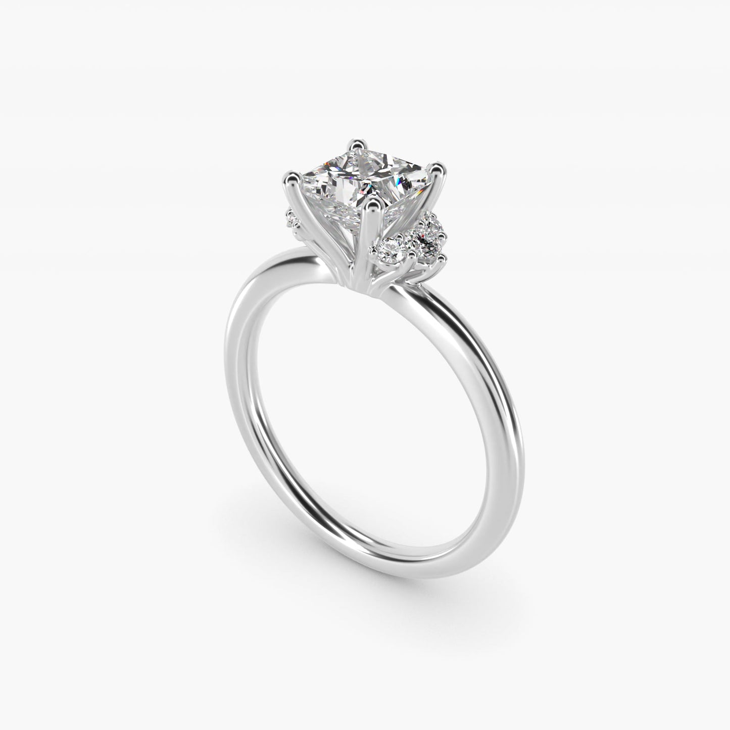 Demi Cluster Round Diamond Engagement Ring in 14k White Gold - Princess Center