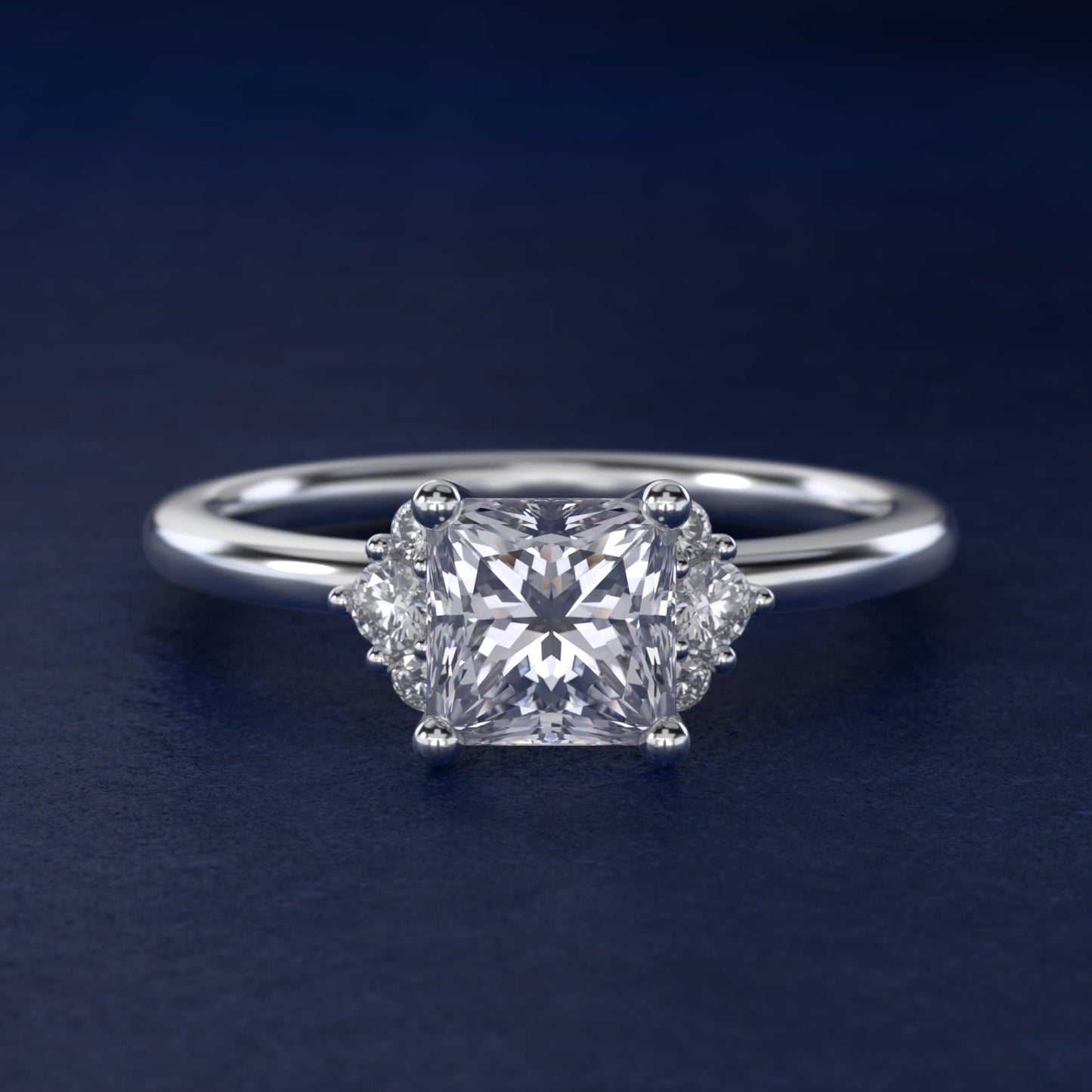 Demi Cluster Round Diamond Engagement Ring in 14k White Gold - Princess Center