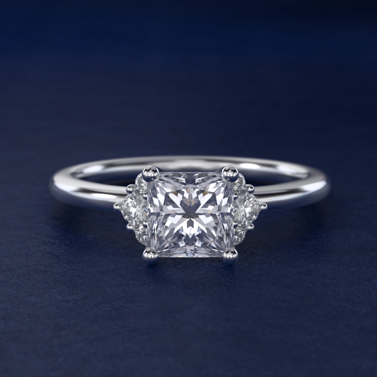 Demi Cluster Round Diamond Engagement Ring in 18k White Gold - Princess Center