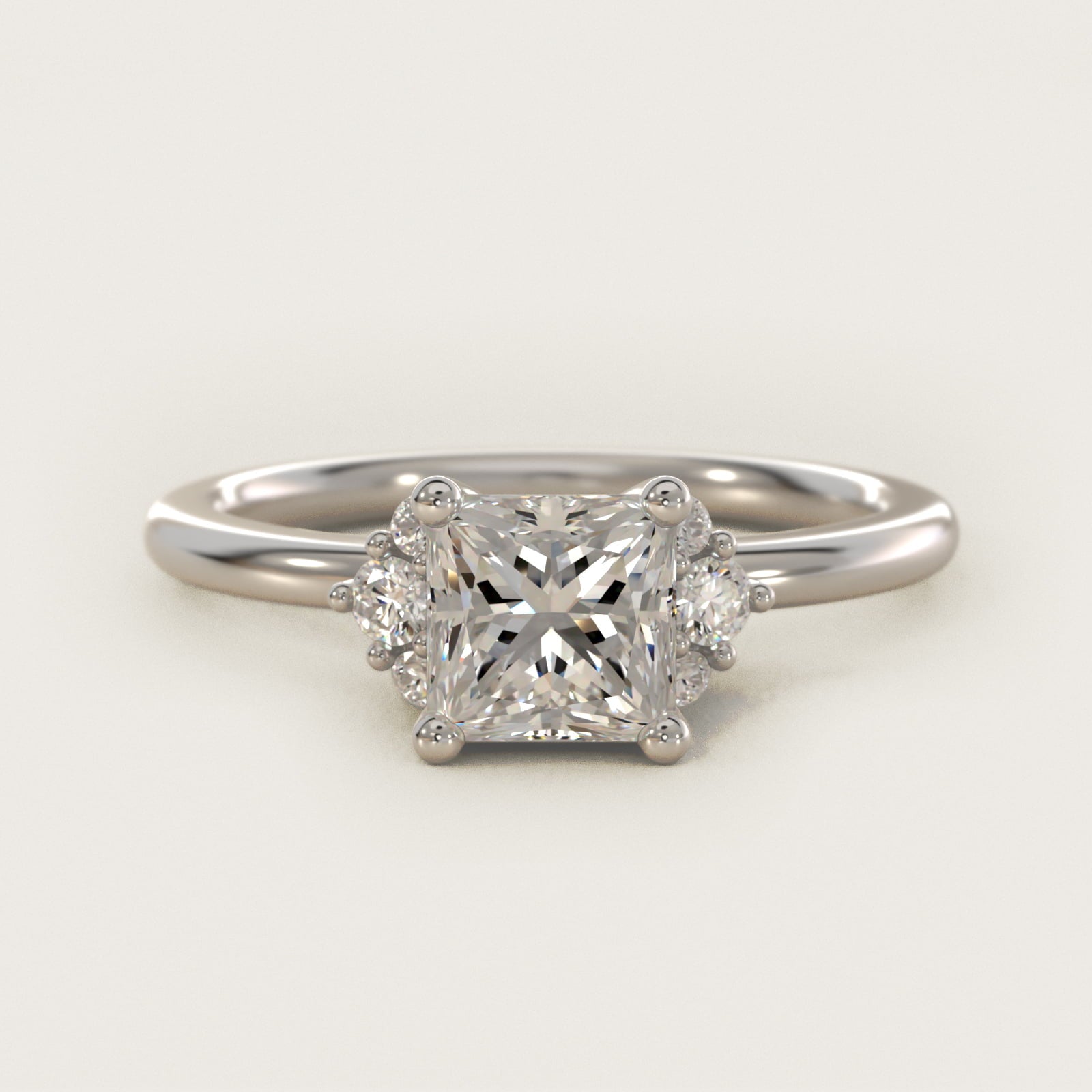 Demi Cluster Round Diamond Engagement Ring in 18k White Gold - Princess Center