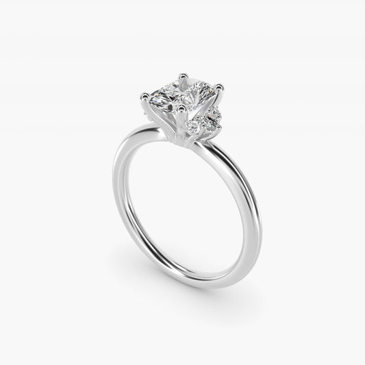 Demi Cluster Round Diamond Engagement Ring in 18k White Gold - Radiant Center